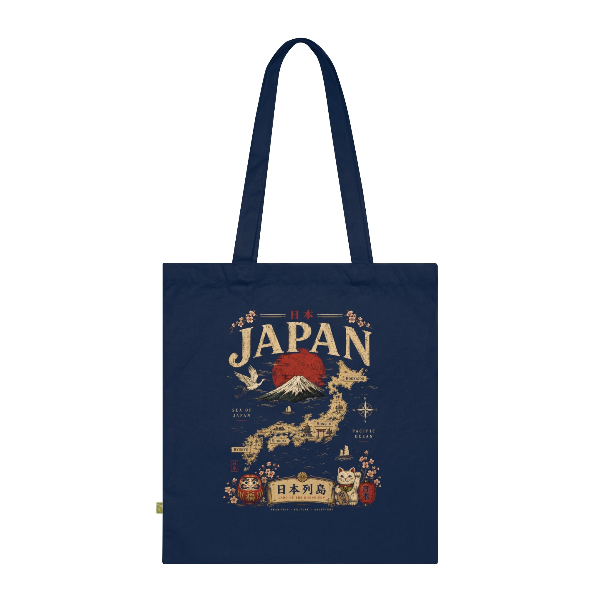 Japan Travel Tote Bag — Vintage Mount Fuji & Map Organic Cotton Tote