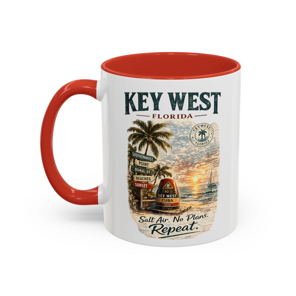 Key West Florida Coffee Mug - 'Salt Air. No Plans. Repeat.' Beach Souvenir Accent Mug (11/15oz)