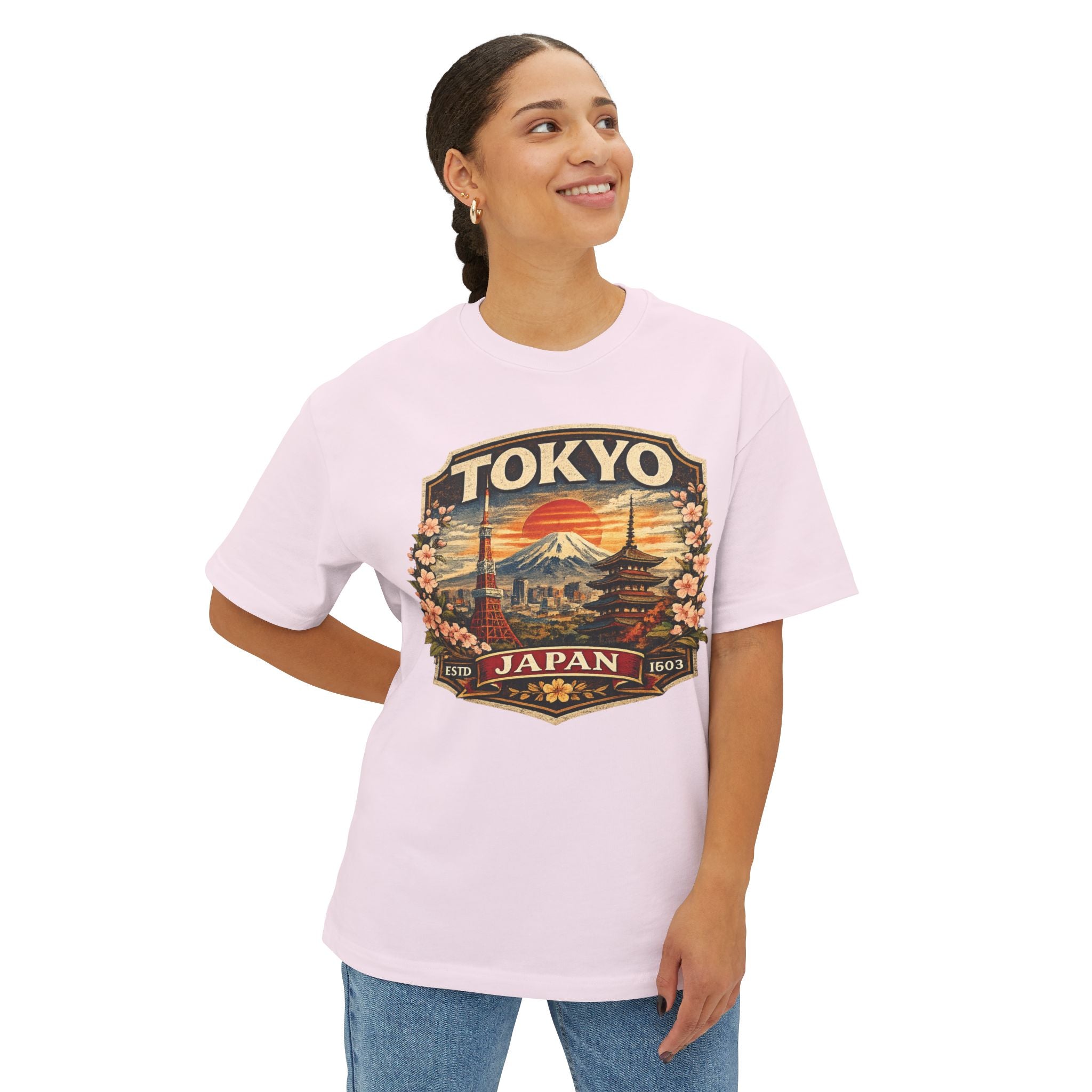 Tokyo Japan Vintage Badge Tee — Retro Mount Fuji & Sakura Graphic T-Shirt