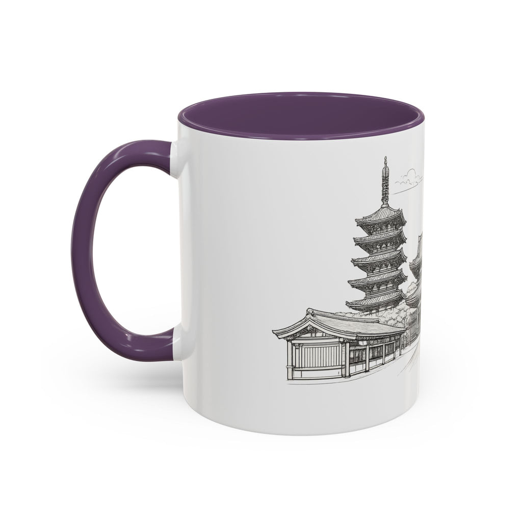Senso-ji Temple Accent Coffee Mug — Asakusa Japan Minimal Outline Design (11/15oz)