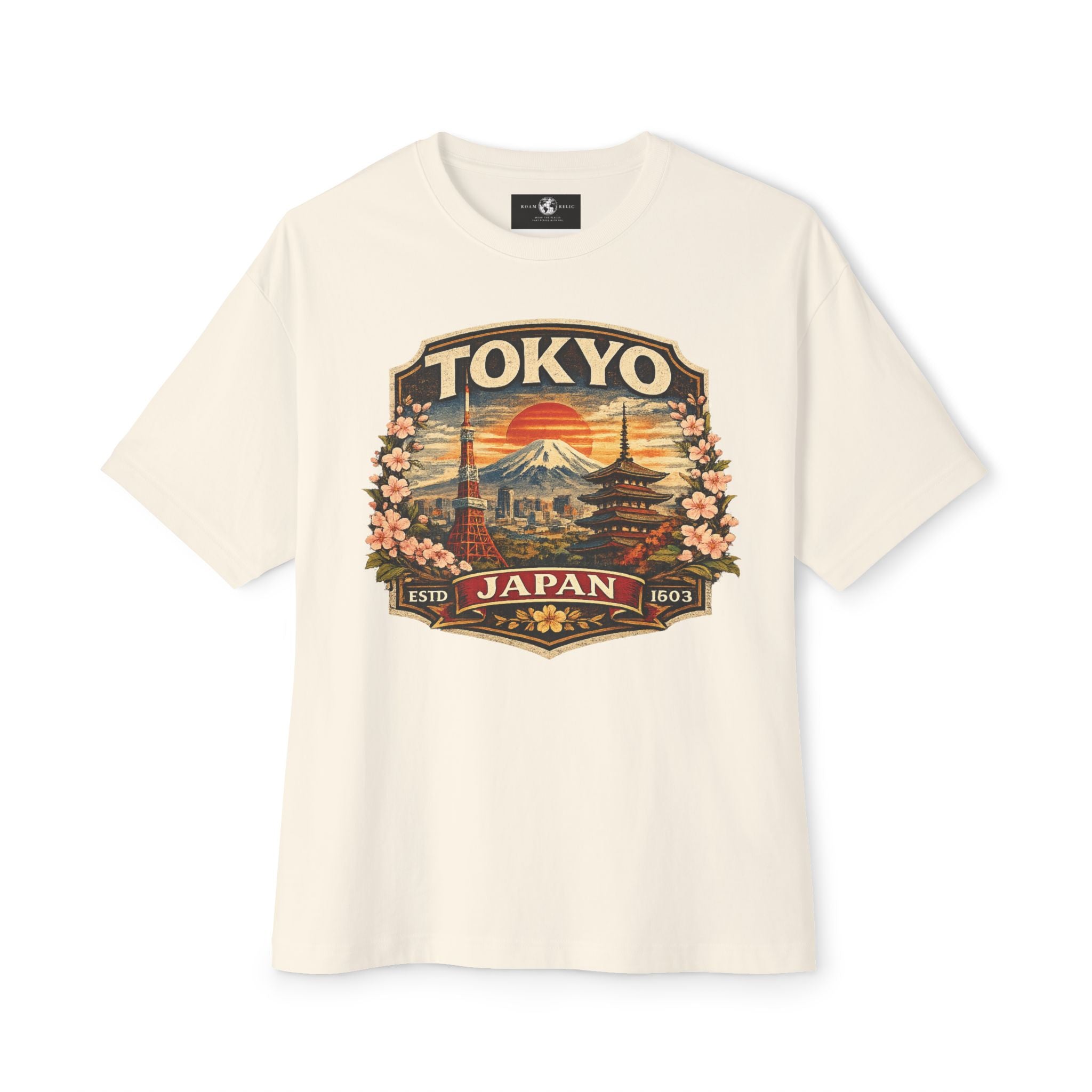 Tokyo Japan Vintage Badge Tee — Retro Mount Fuji & Sakura Graphic T-Shirt