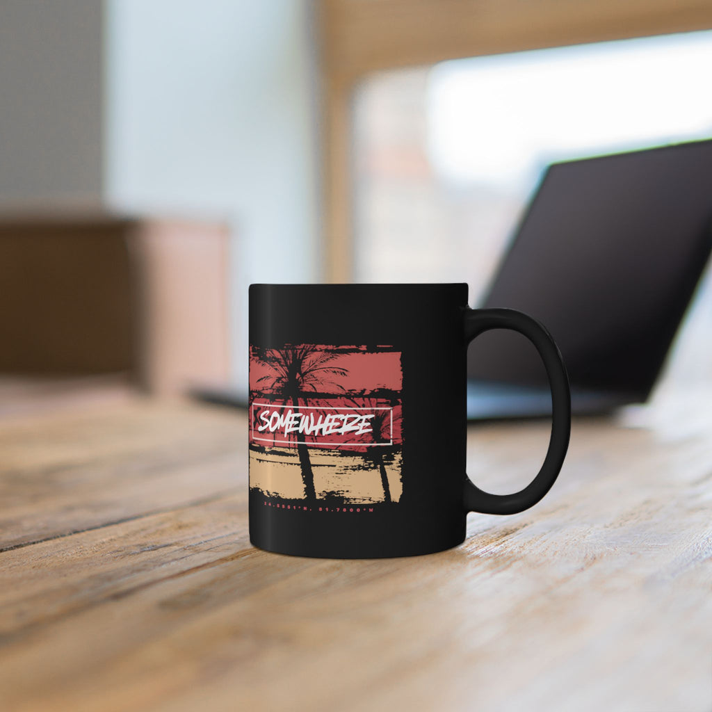Somewhere Beach Coordinates Mug — Key West Palm Tree Coffee Cup (11oz/15oz)