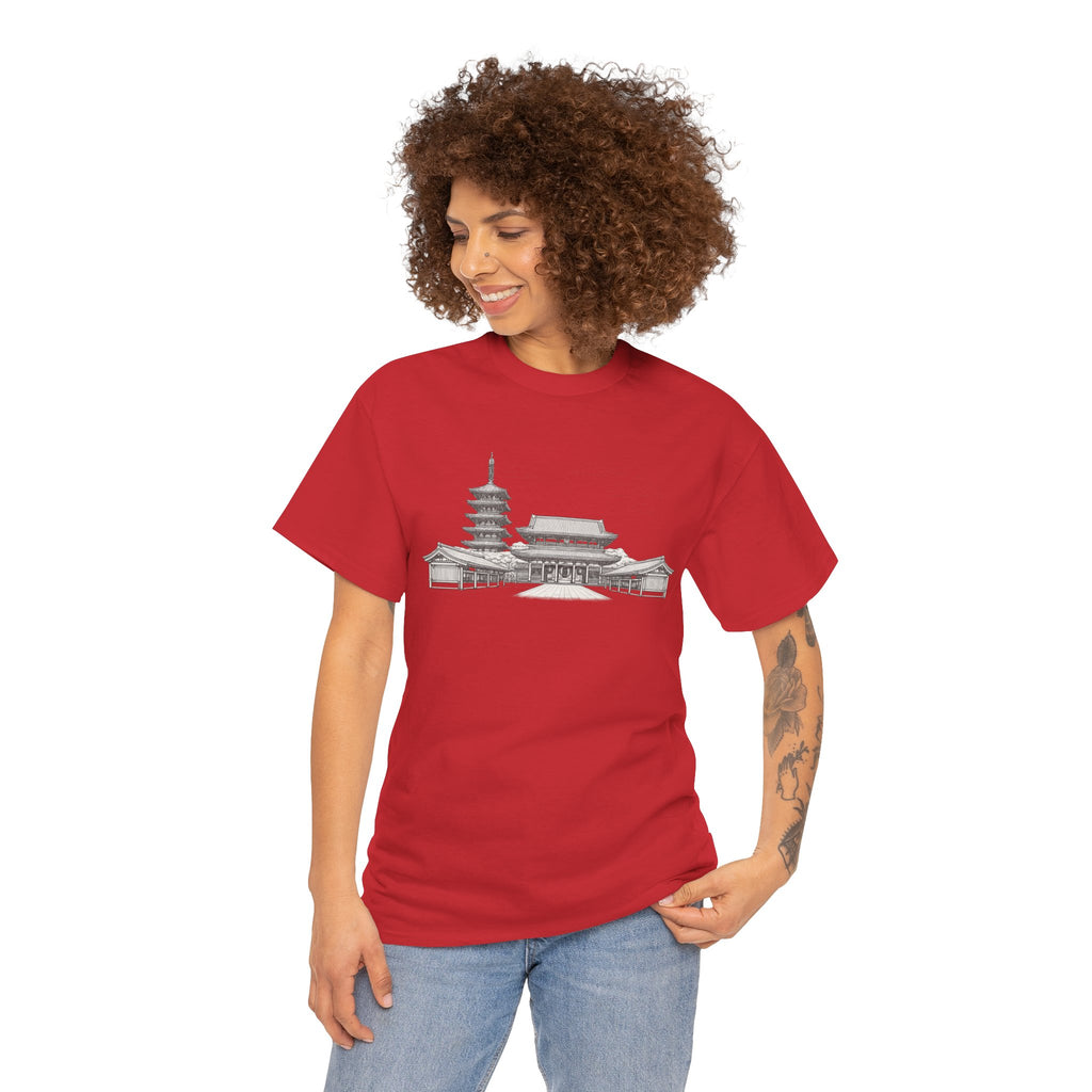 Senso‑ji Temple Outline Tee — Asakusa Japan Travel Graphic Shirt