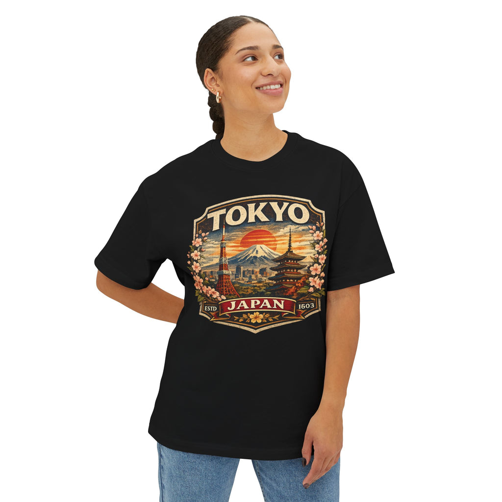 Tokyo Japan Vintage Badge Tee — Retro Mount Fuji & Sakura Graphic T-Shirt