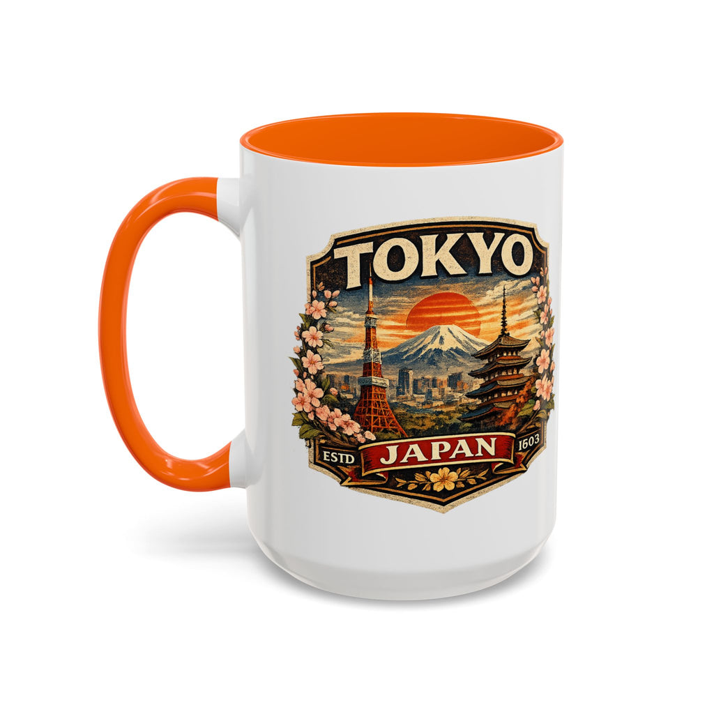 Tokyo Japan Accent Coffee Mug – Vintage Mount Fuji & Sakura Travel Souvenir (11/15oz)
