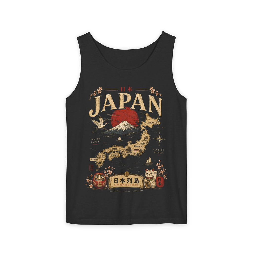 Japan Vintage Travel Tank Top — Mount Fuji & Lucky Cat Graphic