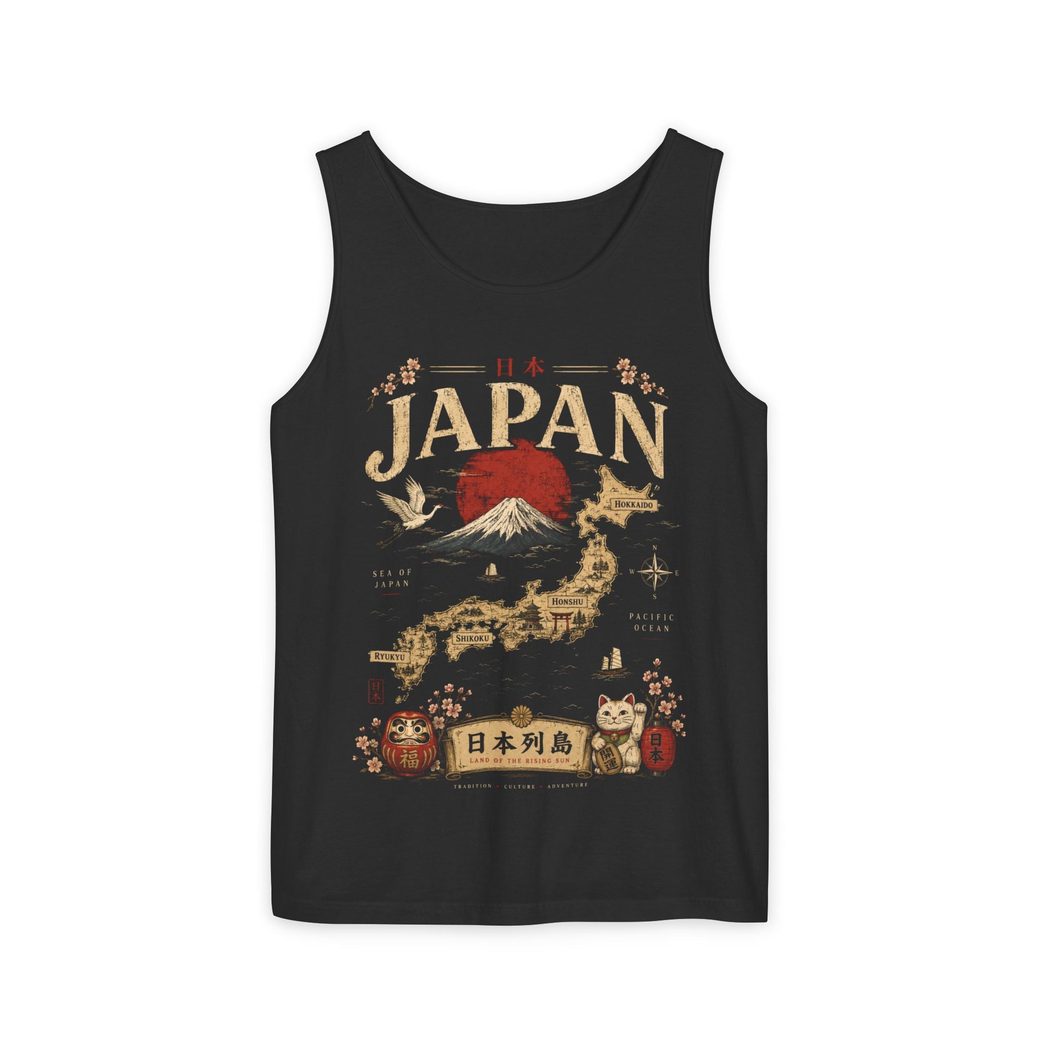 Japan Vintage Travel Tank Top — Mount Fuji & Lucky Cat Graphic