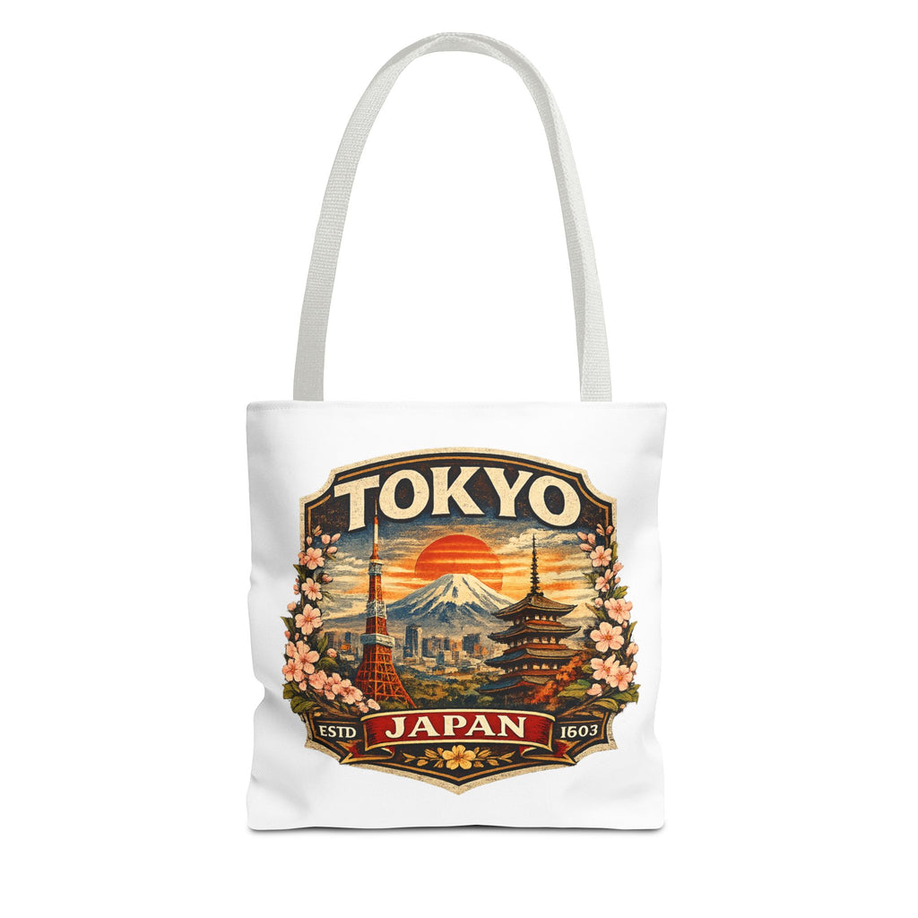 Tokyo Japan Scenic Tote Bag – Vintage Mount Fuji & Cherry Blossom Travel Tote