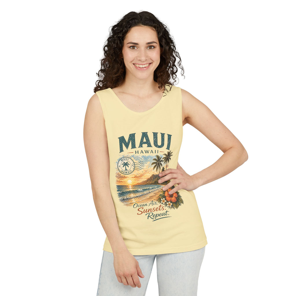 Maui Hawaii Tank Top — Ocean Air Sunsets Repeat Beach Graphic