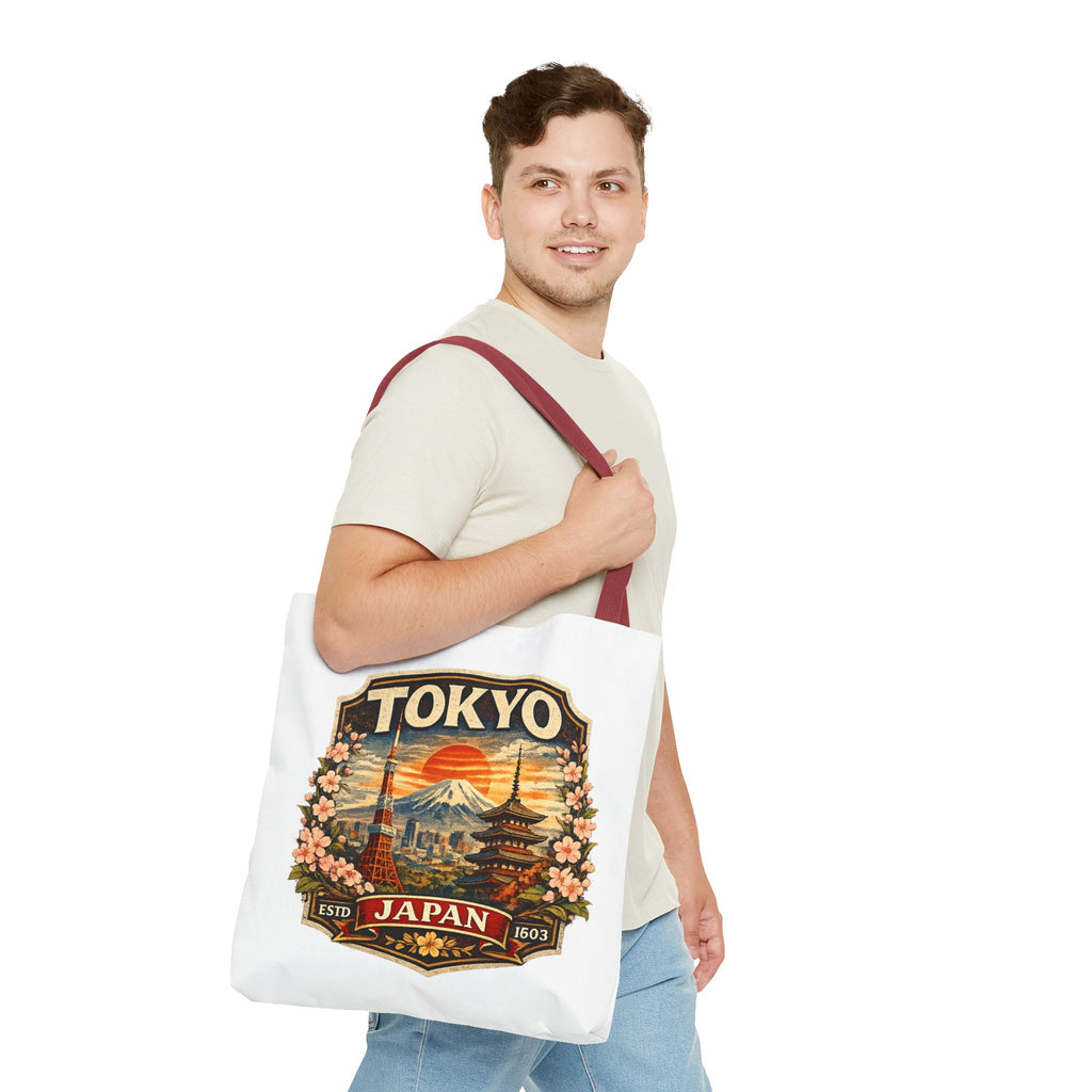 Tokyo Japan Scenic Tote Bag – Vintage Mount Fuji & Cherry Blossom Travel Tote