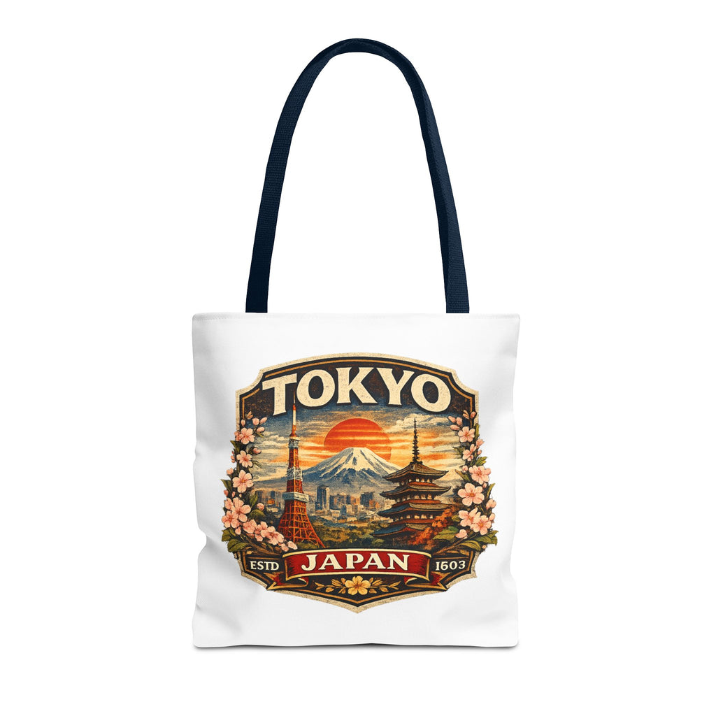 Tokyo Japan Scenic Tote Bag – Vintage Mount Fuji & Cherry Blossom Travel Tote