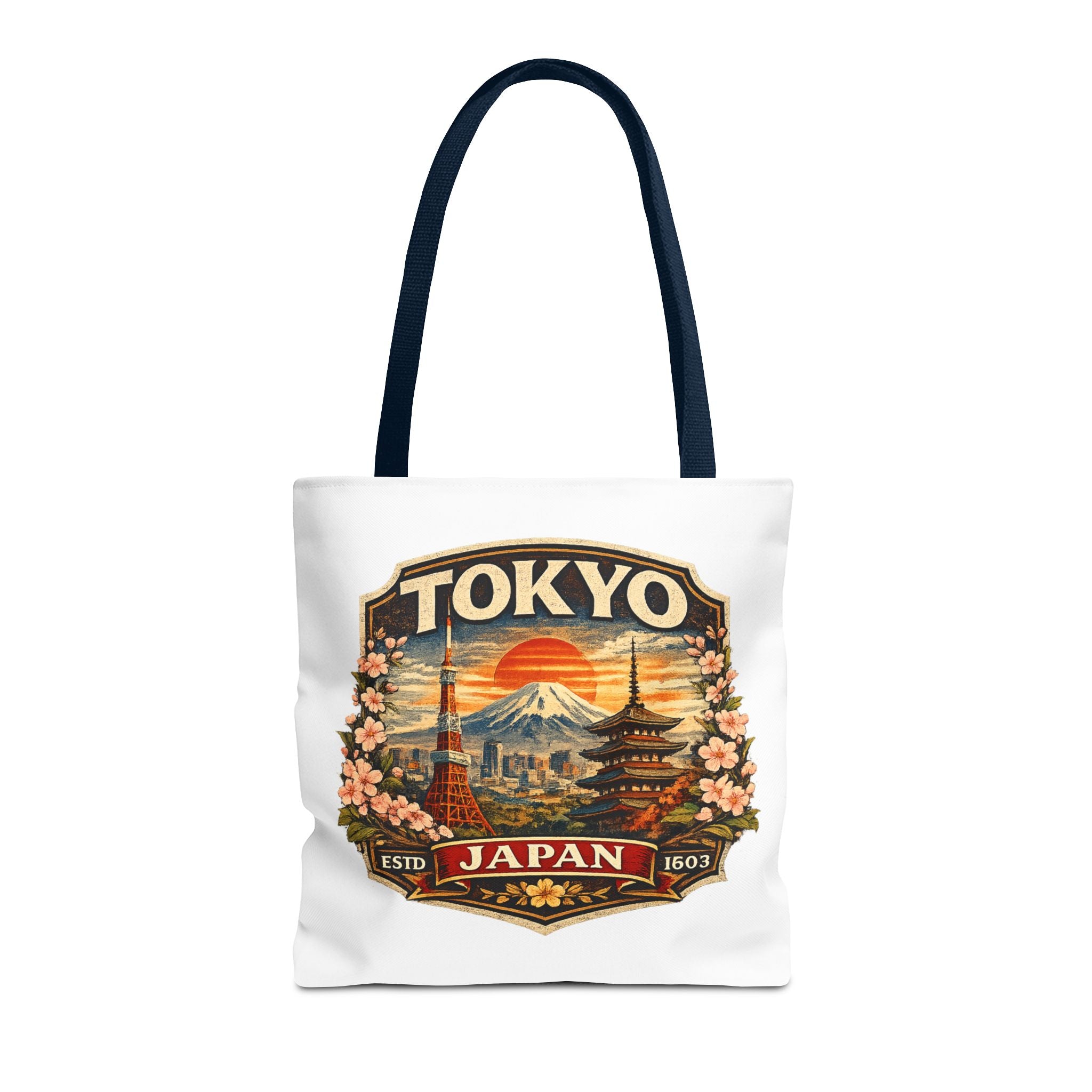 Tokyo Japan Scenic Tote Bag – Vintage Mount Fuji & Cherry Blossom Travel Tote