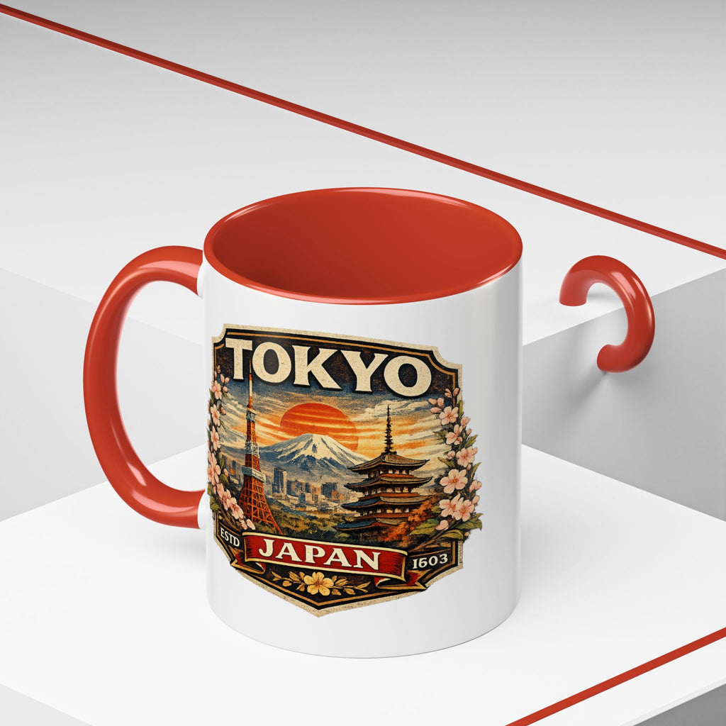 Tokyo Japan Accent Coffee Mug – Vintage Mount Fuji & Sakura Travel Souvenir (11/15oz)