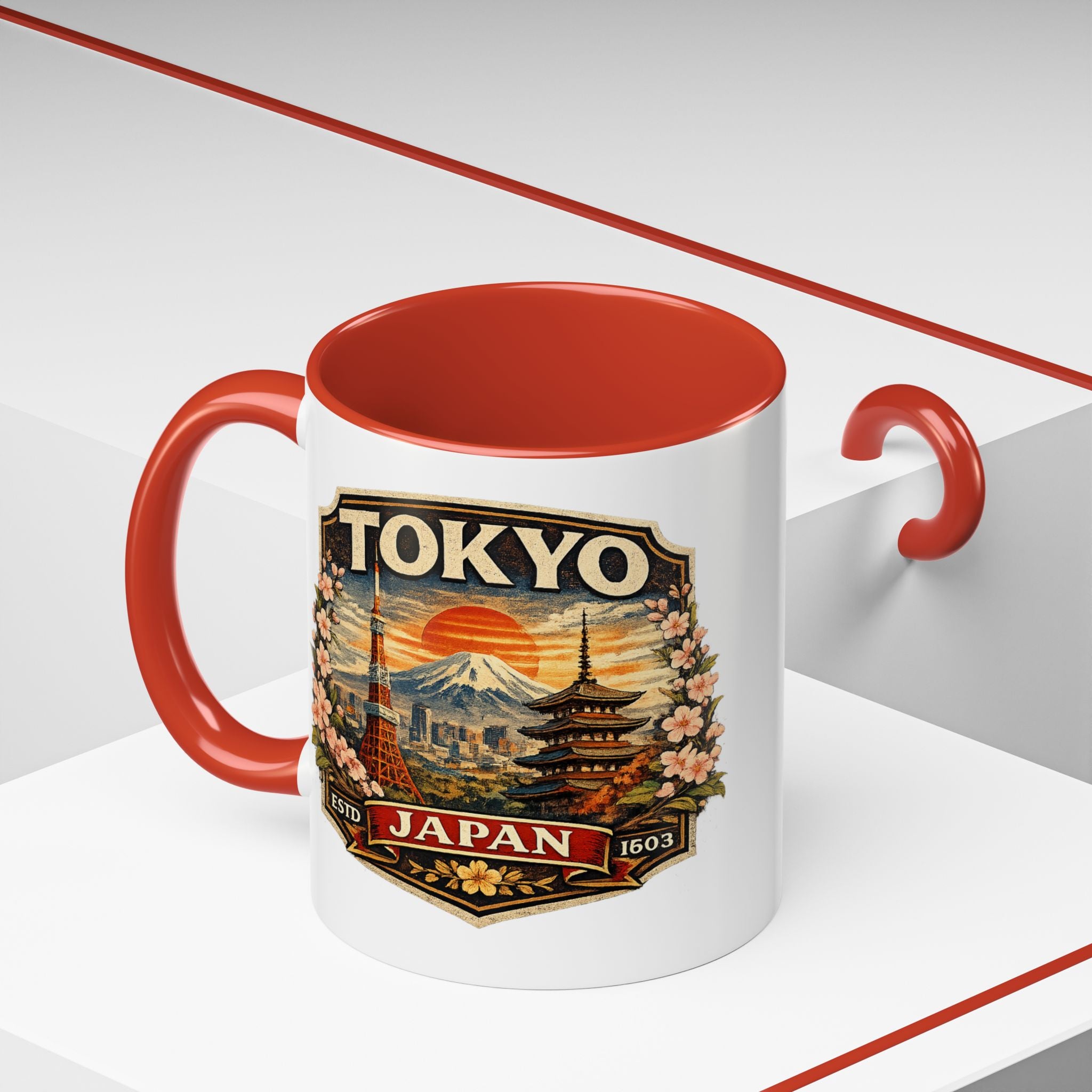 Tokyo Japan Accent Coffee Mug – Vintage Mount Fuji & Sakura Travel Souvenir (11/15oz)
