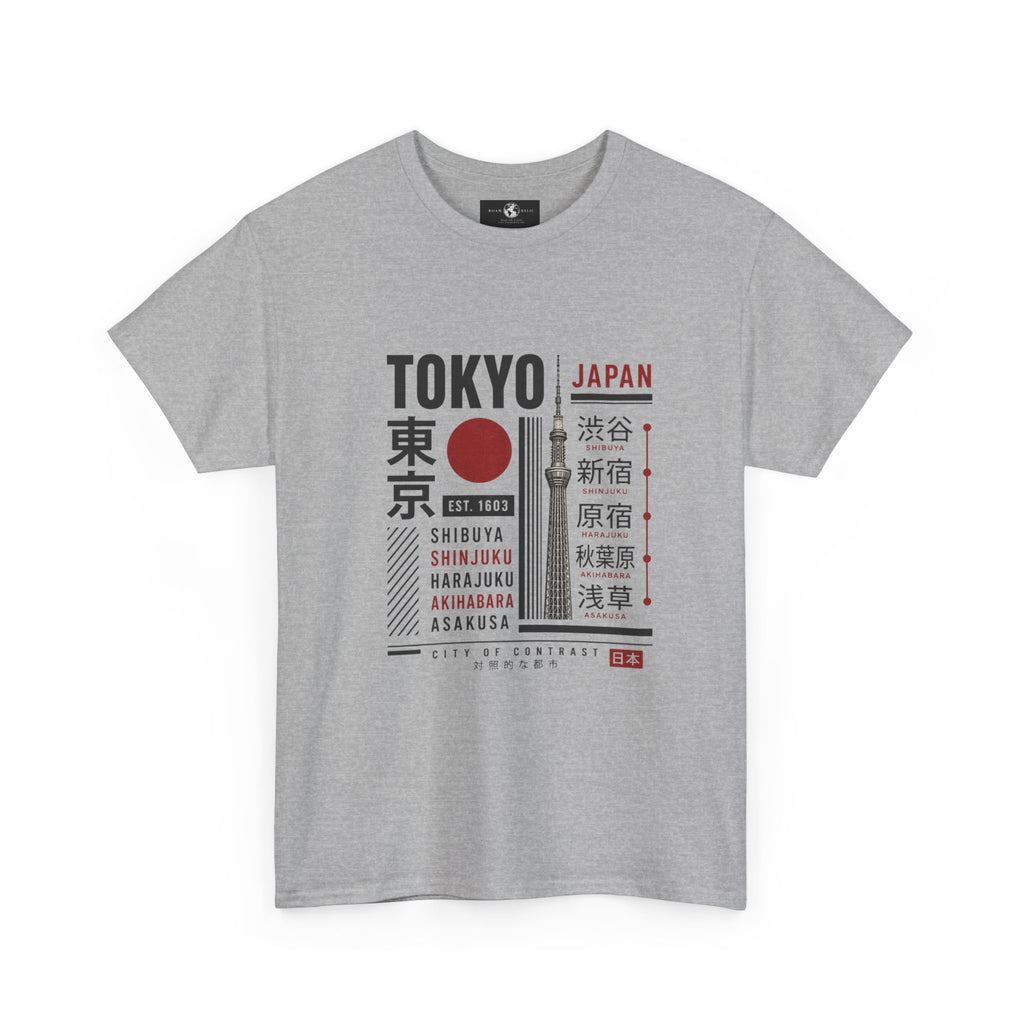 Tokyo Japan Graphic T-Shirt – Kanji City Names & Red Sun Travel Tee