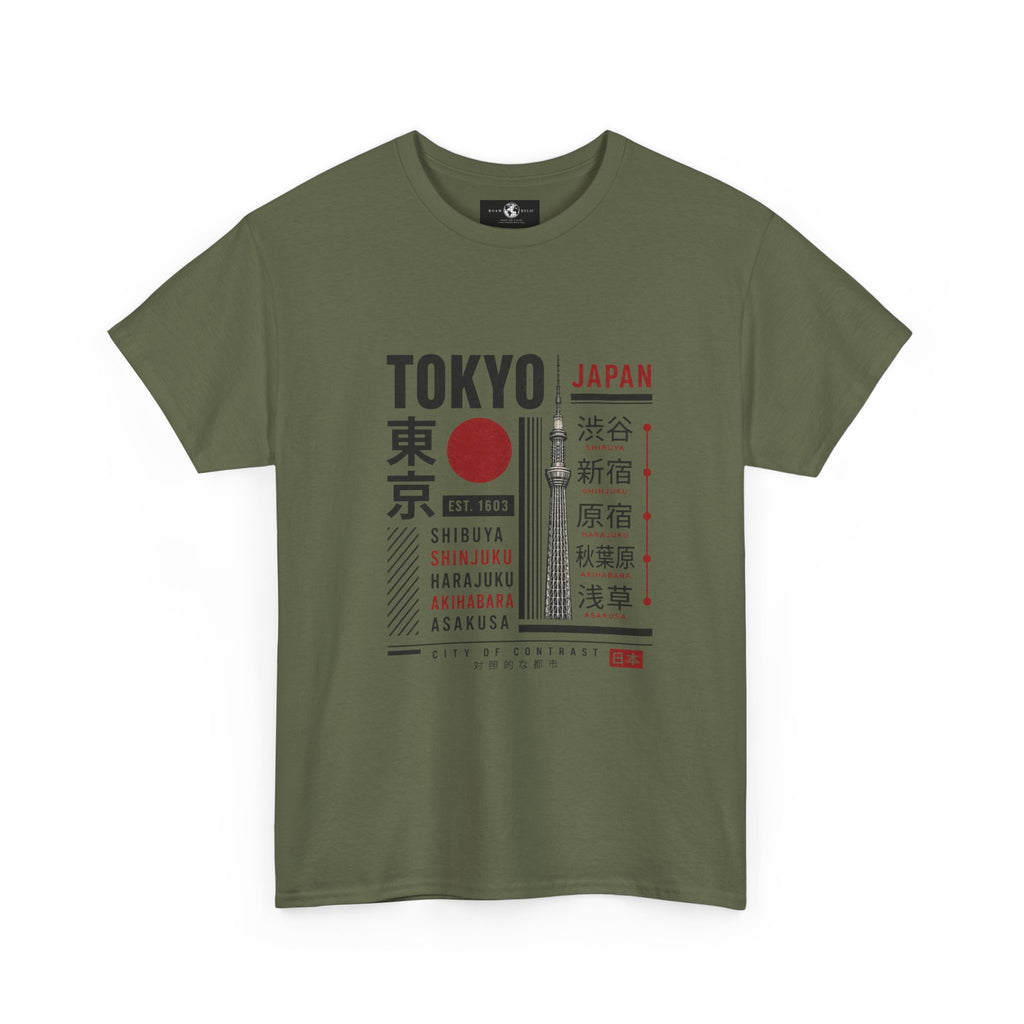 Tokyo Japan Graphic T-Shirt – Kanji City Names & Red Sun Travel Tee