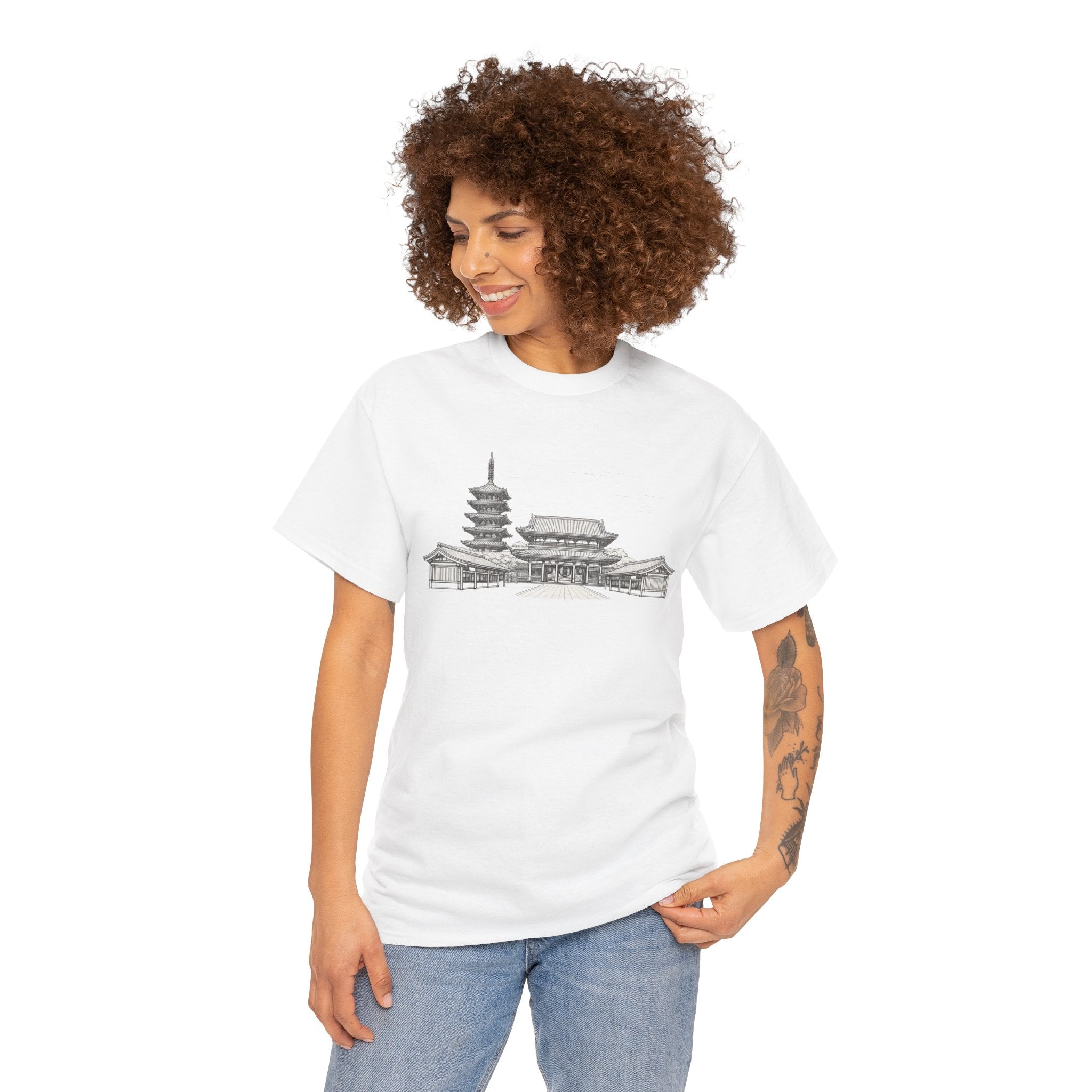 Senso‑ji Temple Outline Tee — Asakusa Japan Travel Graphic Shirt