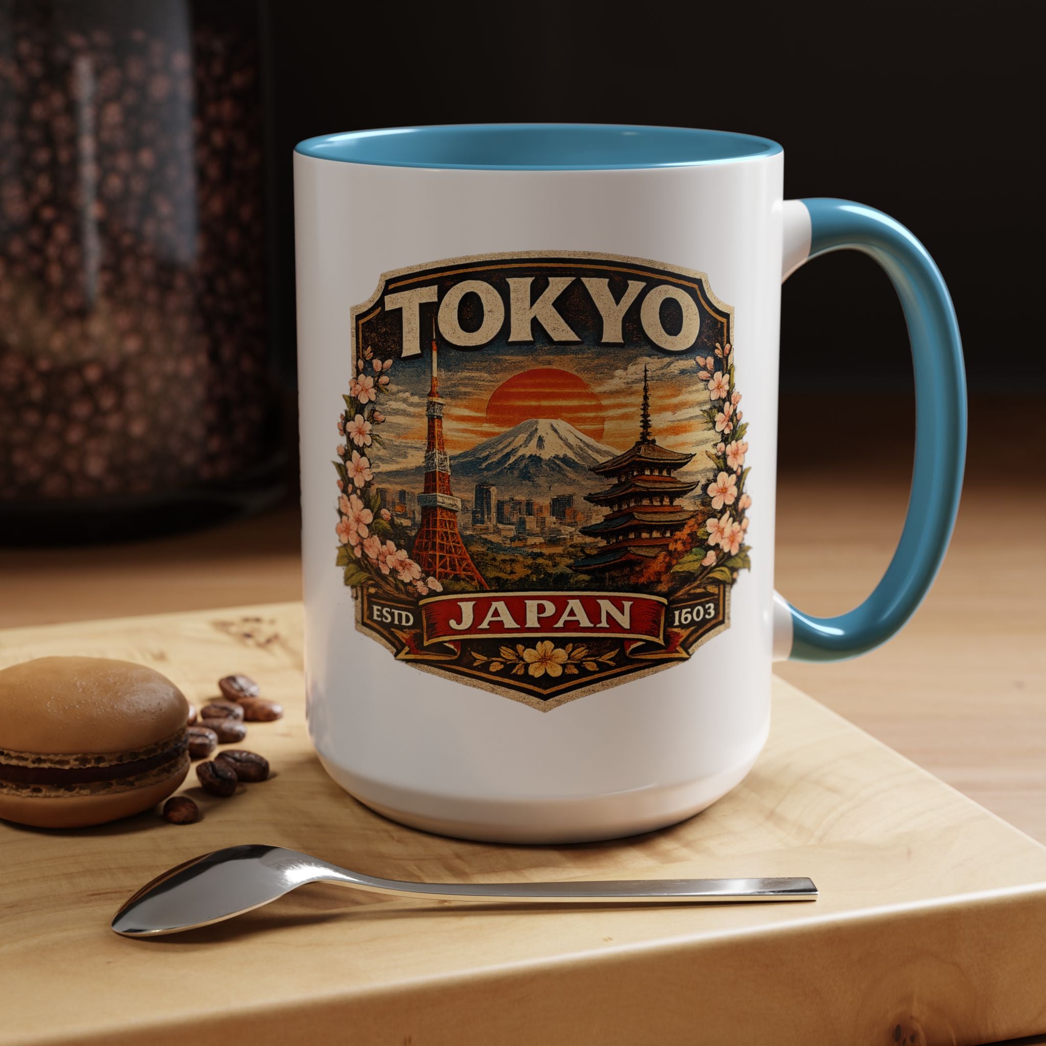Tokyo Japan Accent Coffee Mug – Vintage Mount Fuji & Sakura Travel Souvenir (11/15oz)