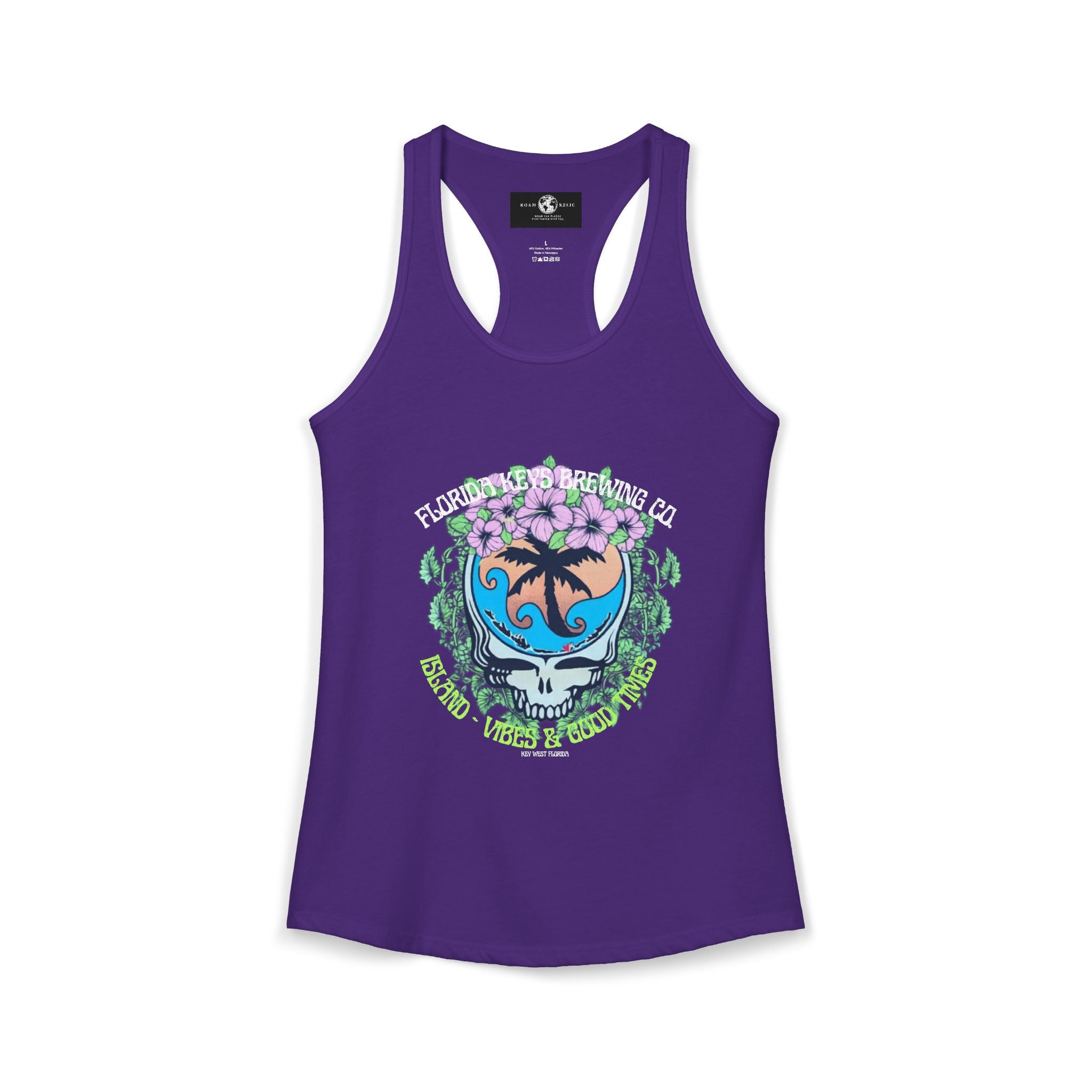 Island Vibes & Good Times Racerback Tank — Tropical Skull Graphic