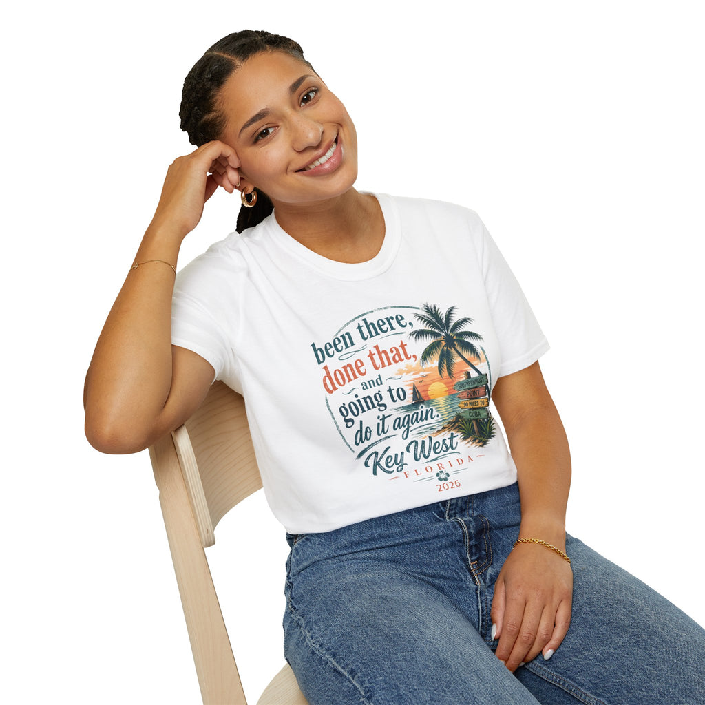 Key West Florida Vintage Sunset T-Shirt — "Been there, done that, and going to do it again" Travel Tee - Personalize with Custom Text