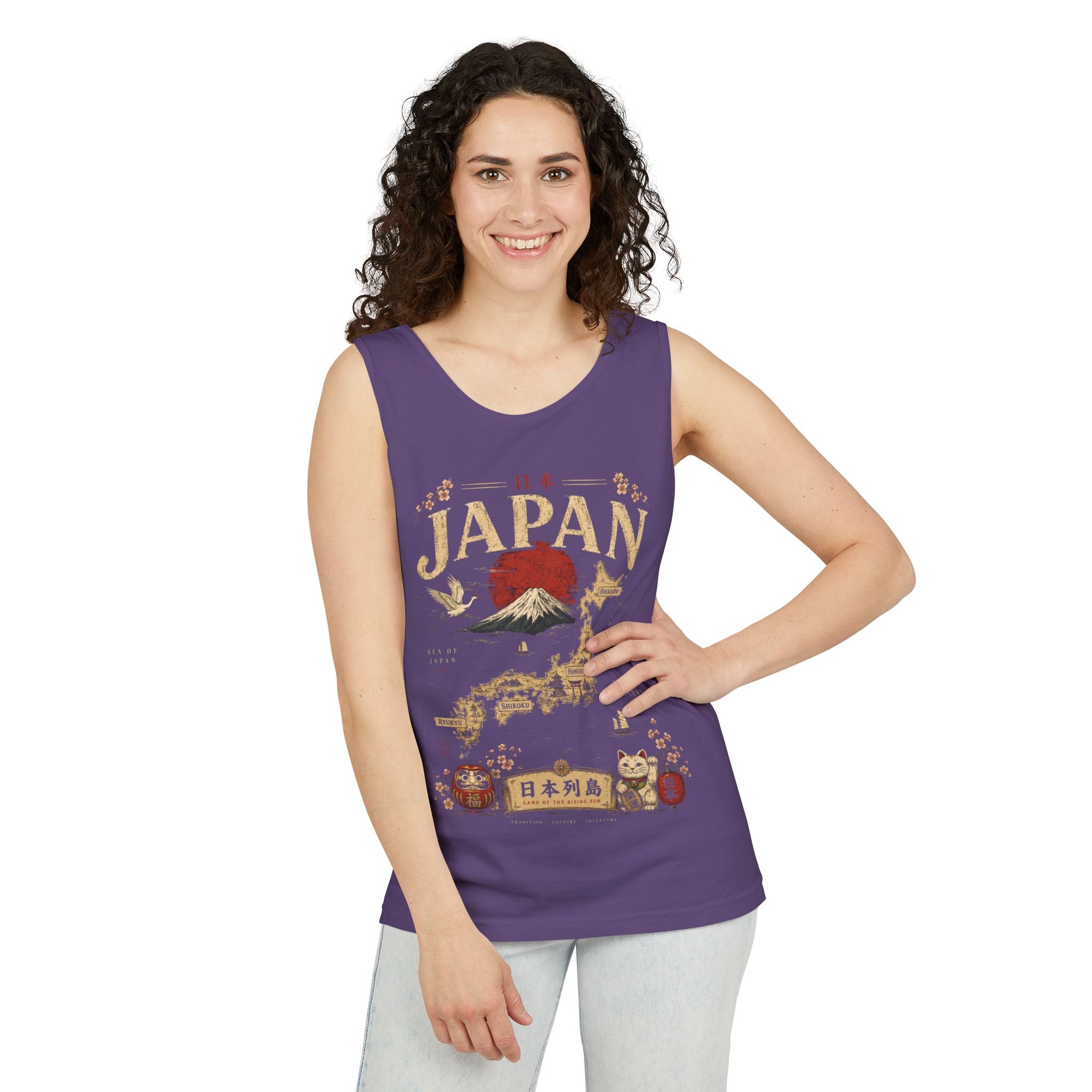 Japan Vintage Travel Tank Top — Mount Fuji & Lucky Cat Graphic