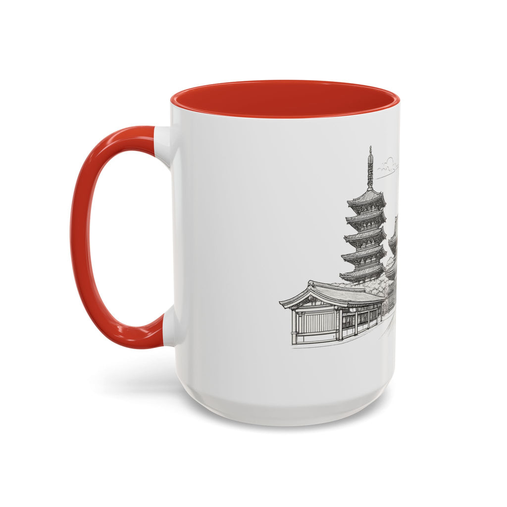 Senso-ji Temple Accent Coffee Mug — Asakusa Japan Minimal Outline Design (11/15oz)