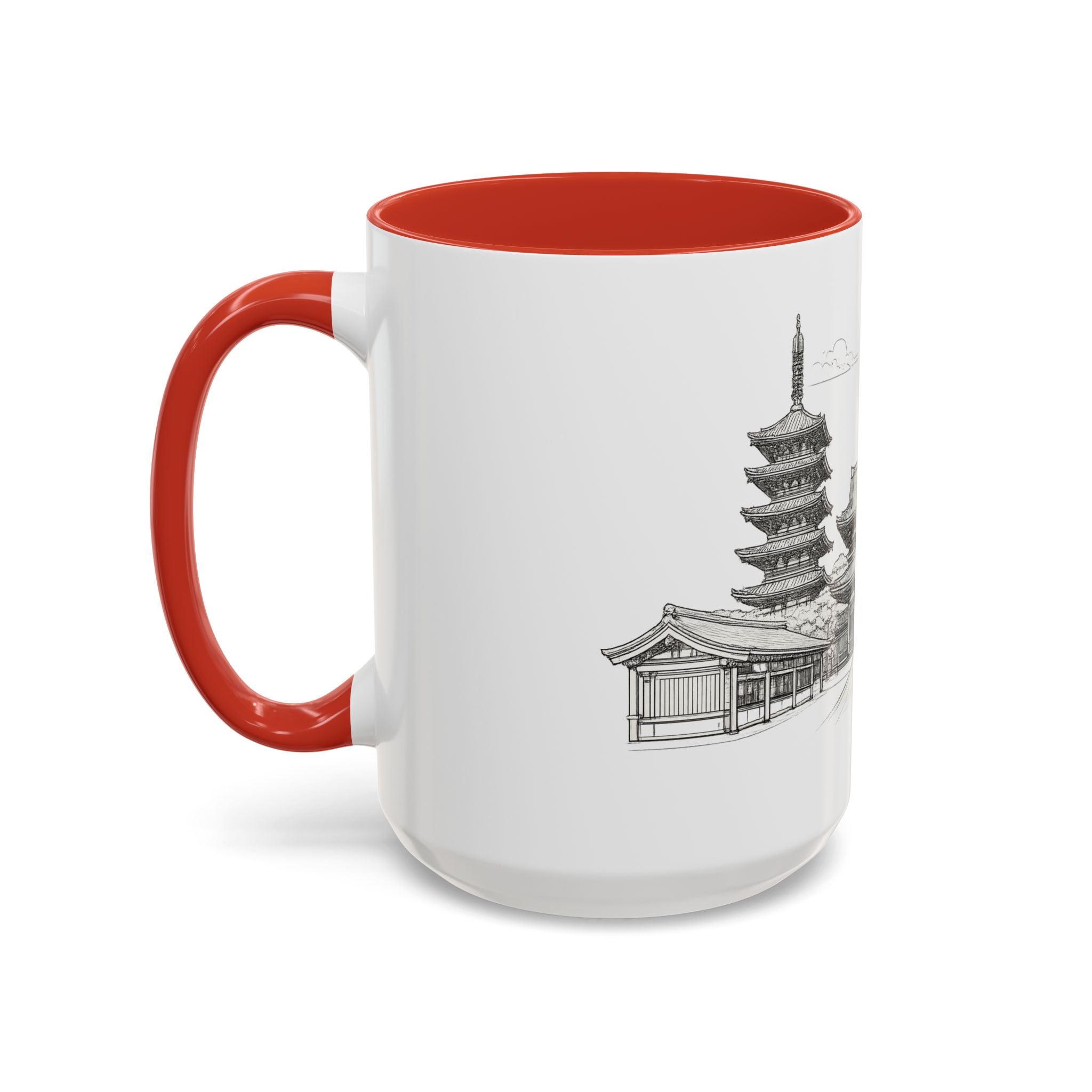 Senso-ji Temple Accent Coffee Mug — Asakusa Japan Minimal Outline Design (11/15oz)