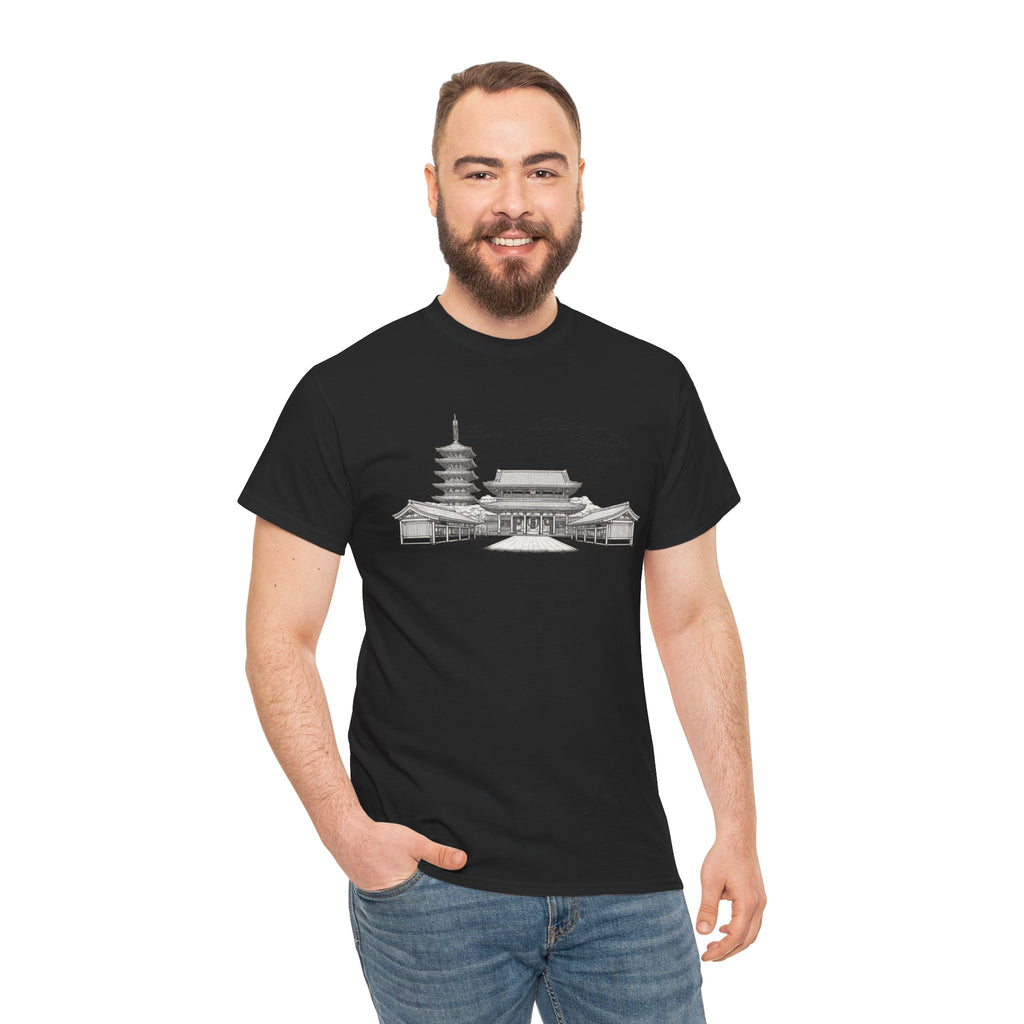Senso‑ji Temple Outline Tee — Asakusa Japan Travel Graphic Shirt