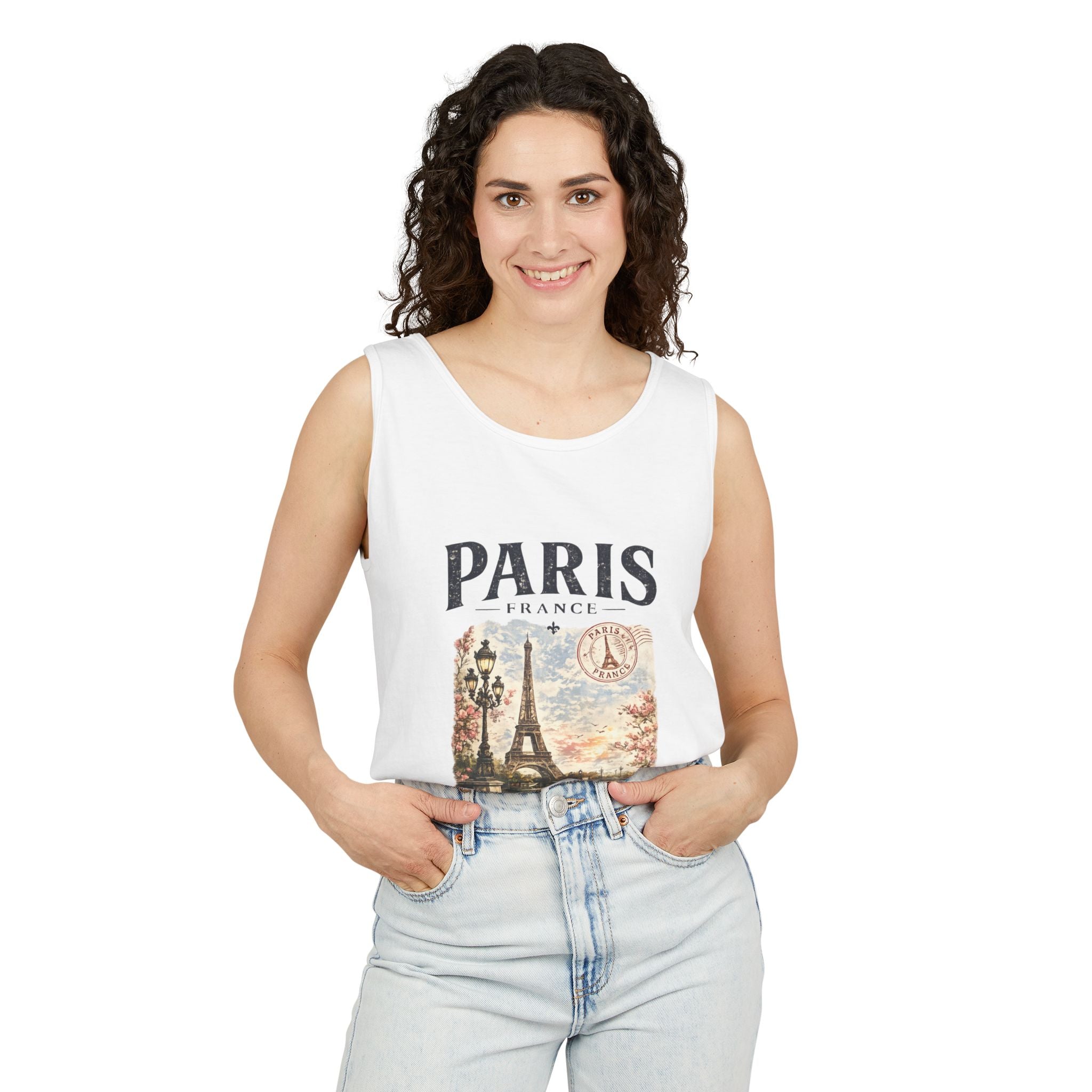 Paris Vintage Postcard Tank Top — Eiffel Tower Graphic Travel Tee