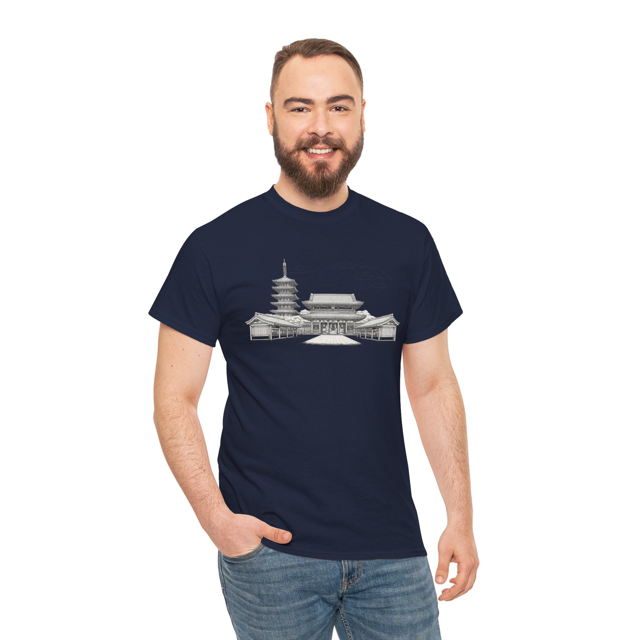 Senso‑ji Temple Outline Tee — Asakusa Japan Travel Graphic Shirt