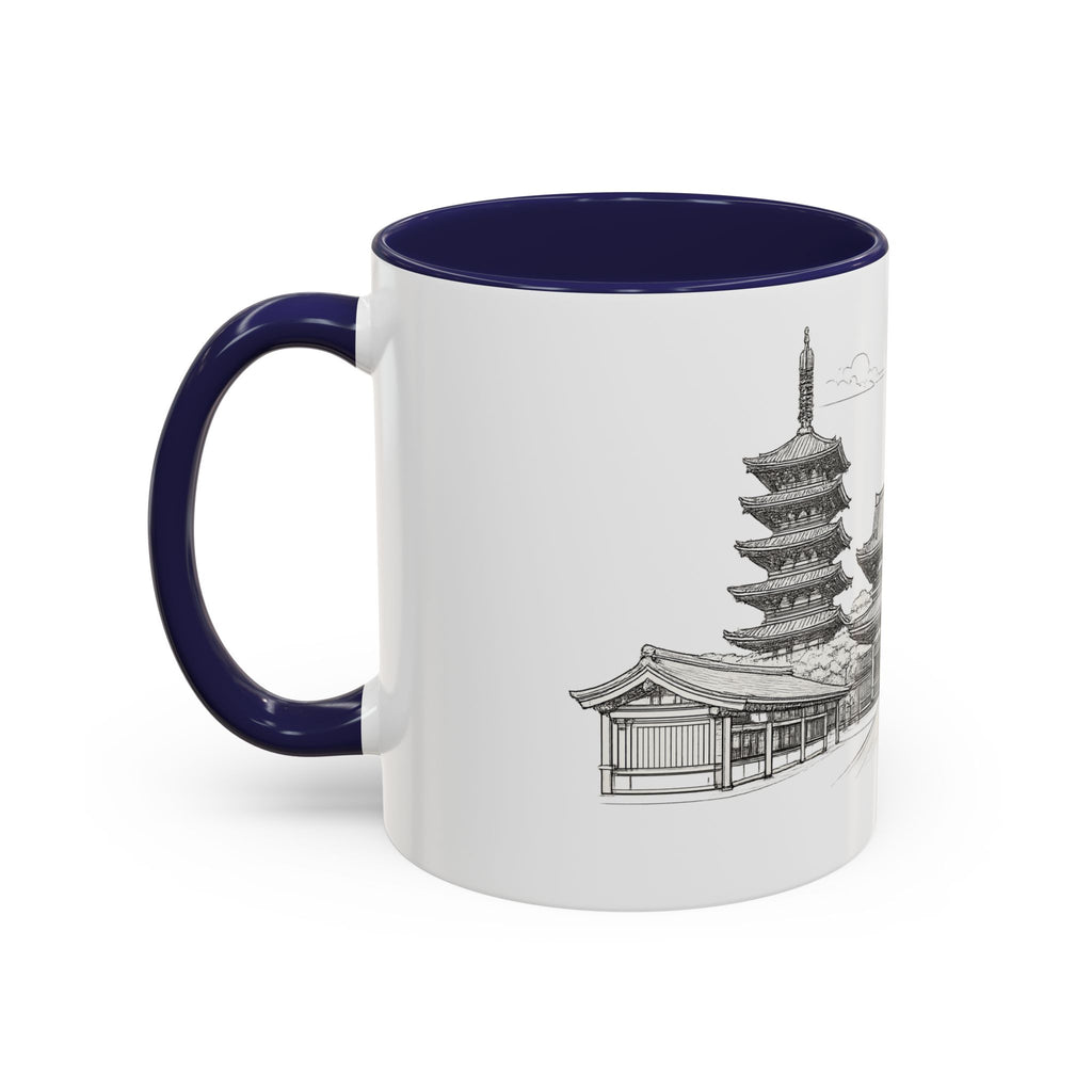 Senso-ji Temple Accent Coffee Mug — Asakusa Japan Minimal Outline Design (11/15oz)
