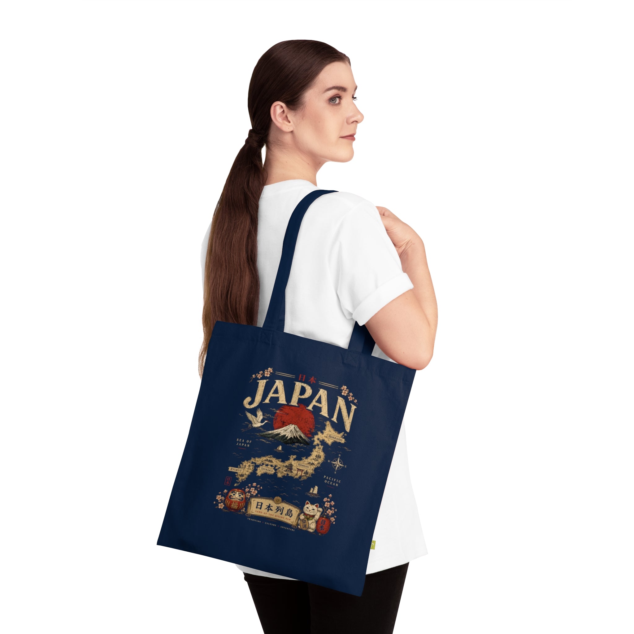 Japan Travel Tote Bag — Vintage Mount Fuji & Map Organic Cotton Tote
