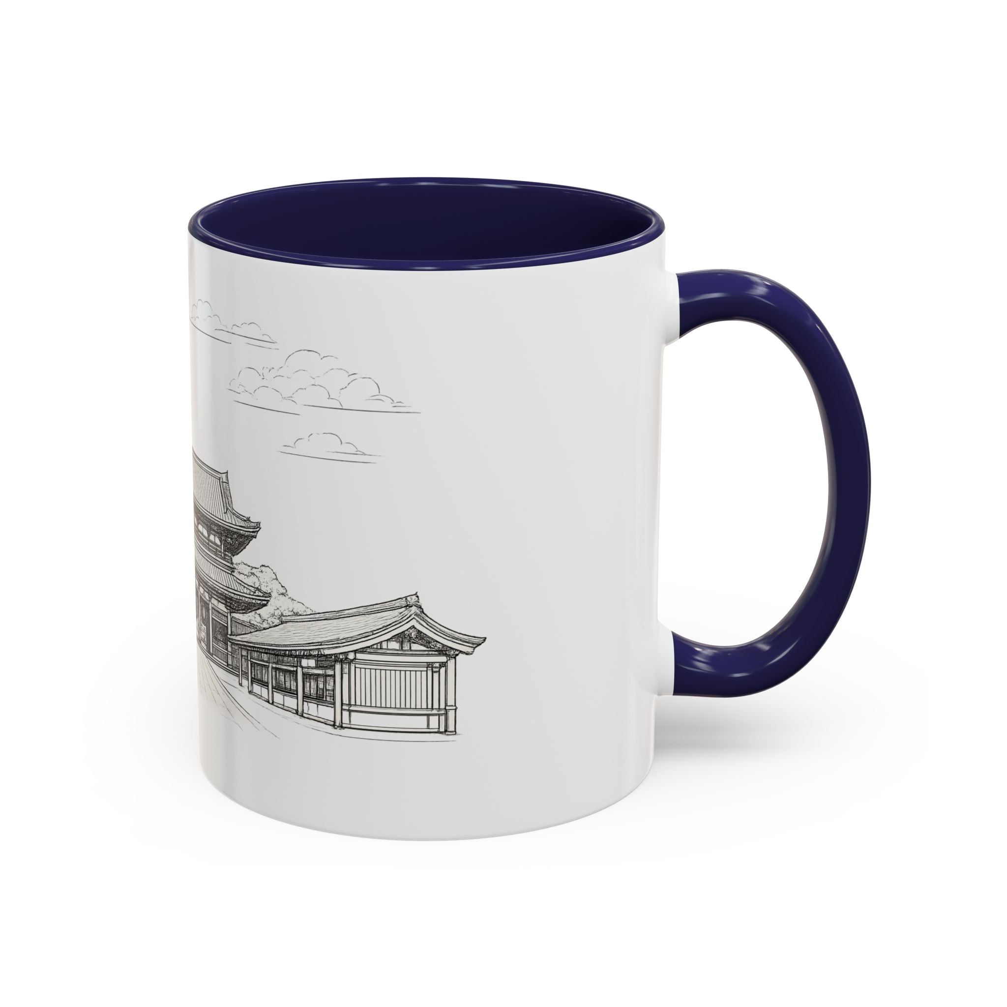 Senso-ji Temple Accent Coffee Mug — Asakusa Japan Minimal Outline Design (11/15oz)