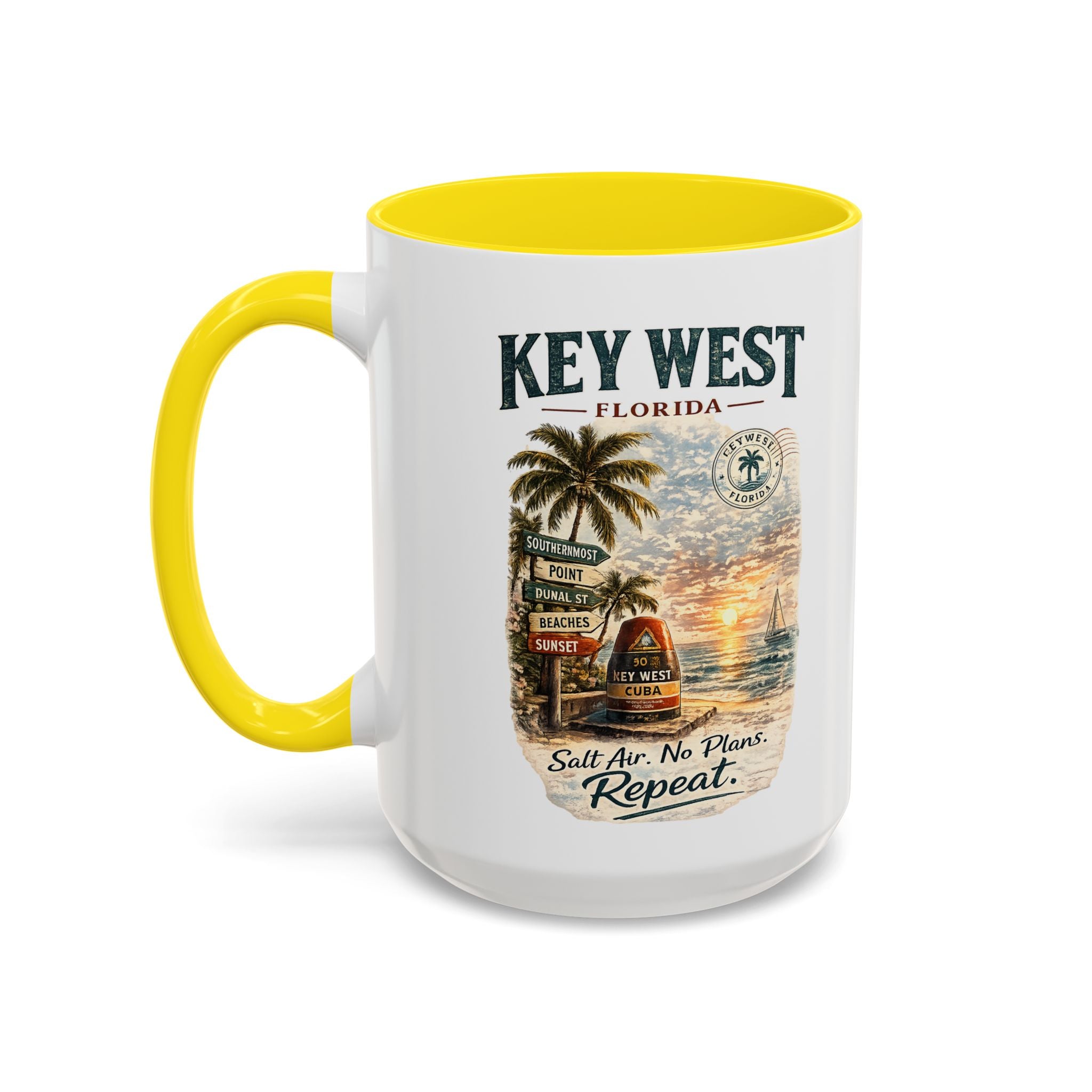 Key West Florida Coffee Mug - 'Salt Air. No Plans. Repeat.' Beach Souvenir Accent Mug (11/15oz)