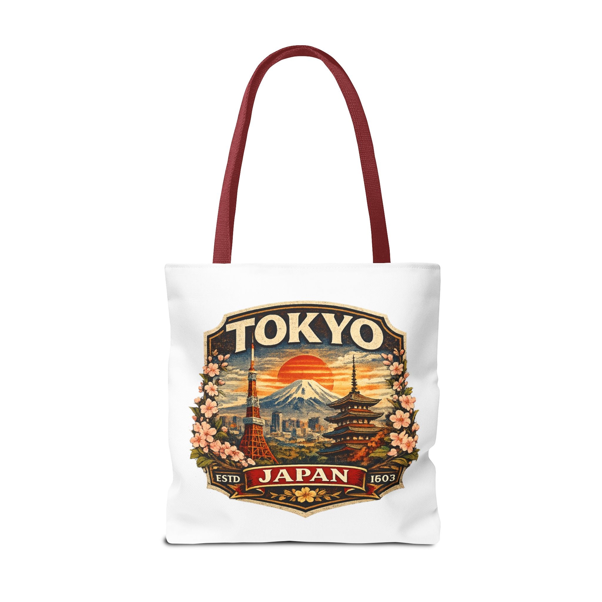 Tokyo Japan Scenic Tote Bag – Vintage Mount Fuji & Cherry Blossom Travel Tote
