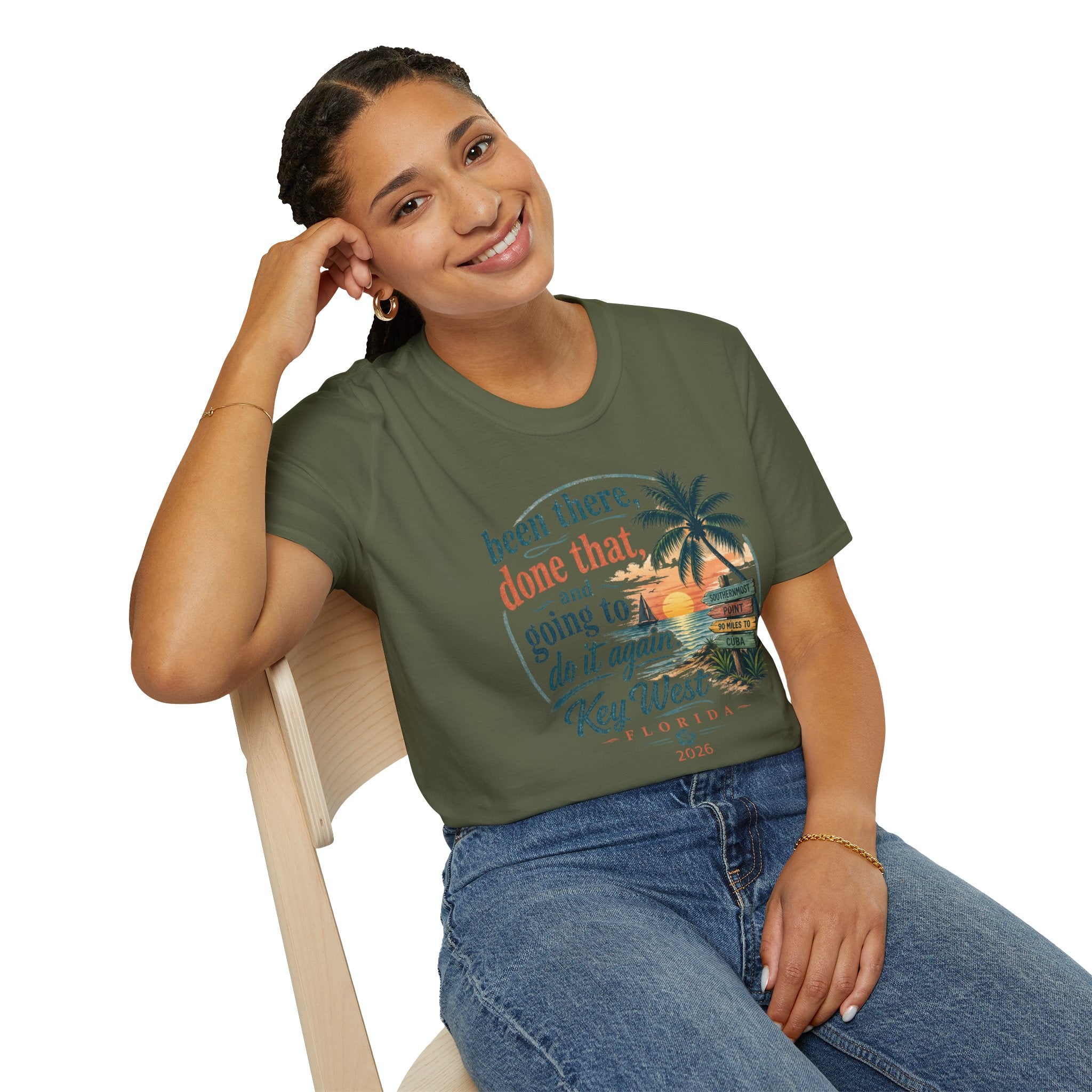 Key West Florida Vintage Sunset T-Shirt — "Been there, done that, and going to do it again" Travel Tee - Personalize with Custom Text