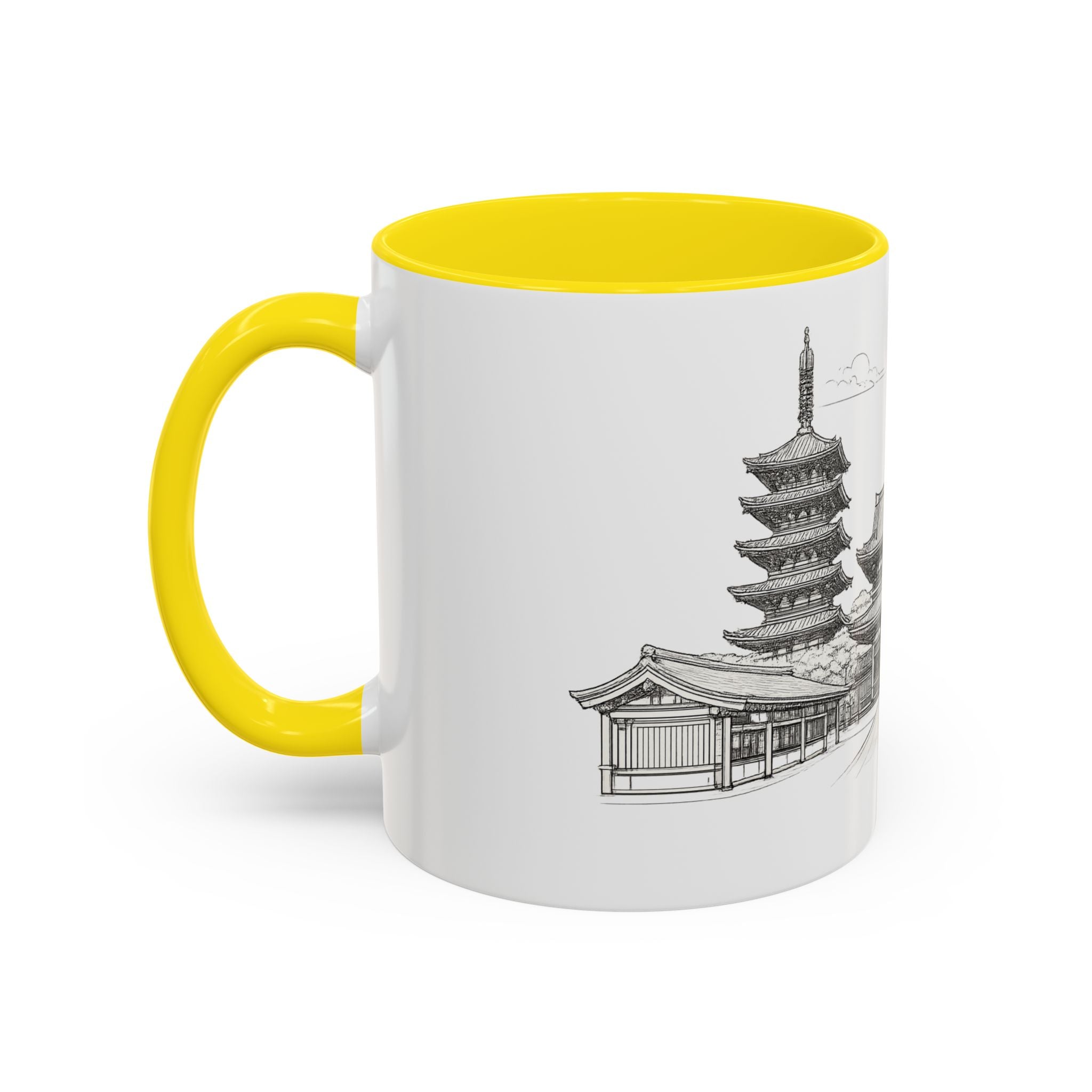 Senso-ji Temple Accent Coffee Mug — Asakusa Japan Minimal Outline Design (11/15oz)