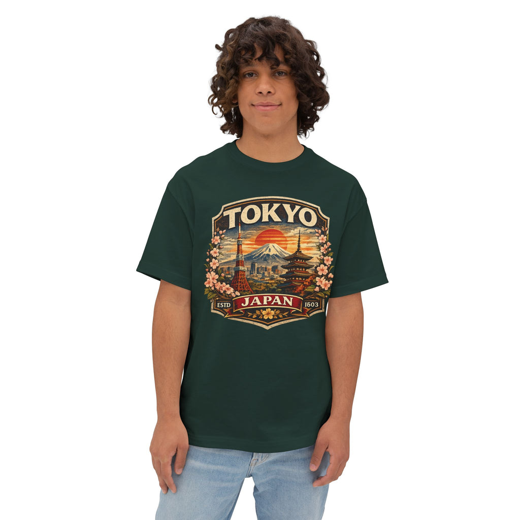 Tokyo Japan Vintage Badge Tee — Retro Mount Fuji & Sakura Graphic T-Shirt