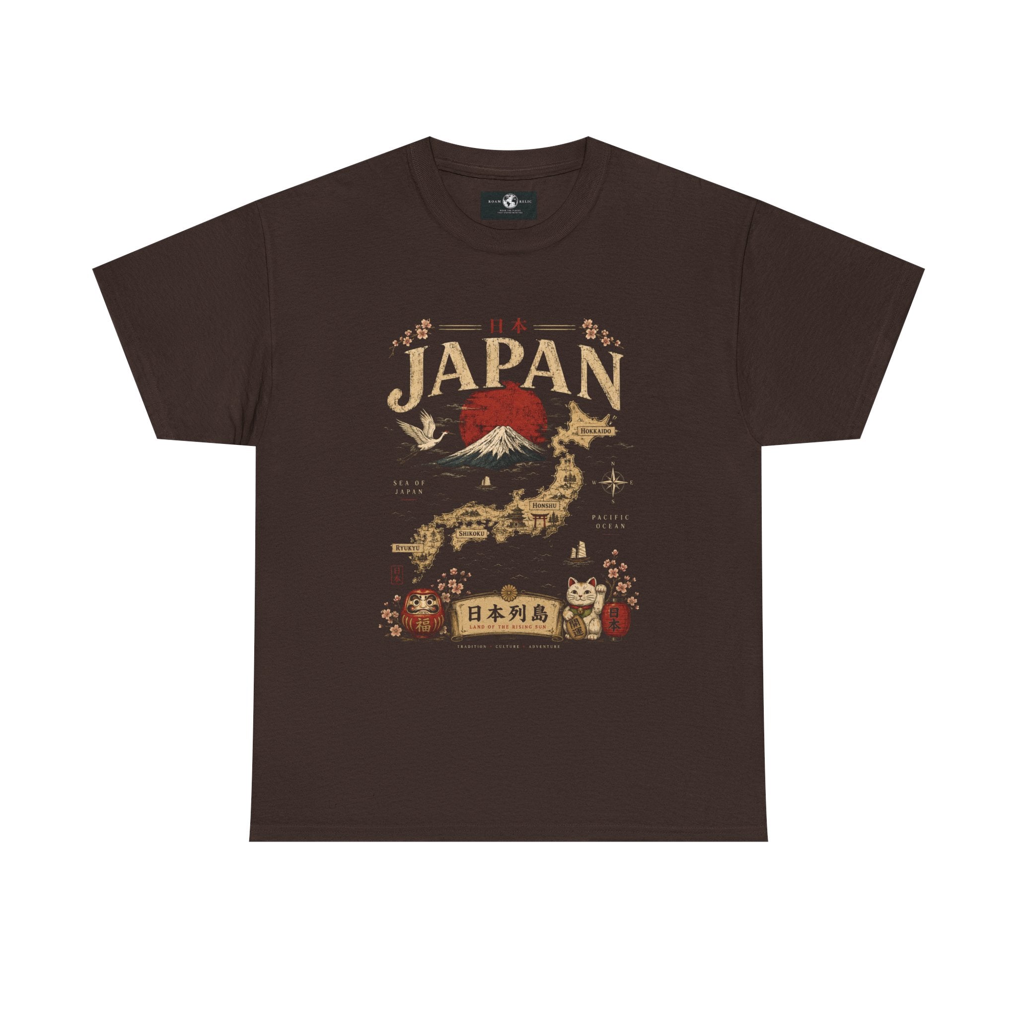 Japan Vintage Graphic Tee — Mount Fuji, Maneki-Neko & Kanji Travel Shirt