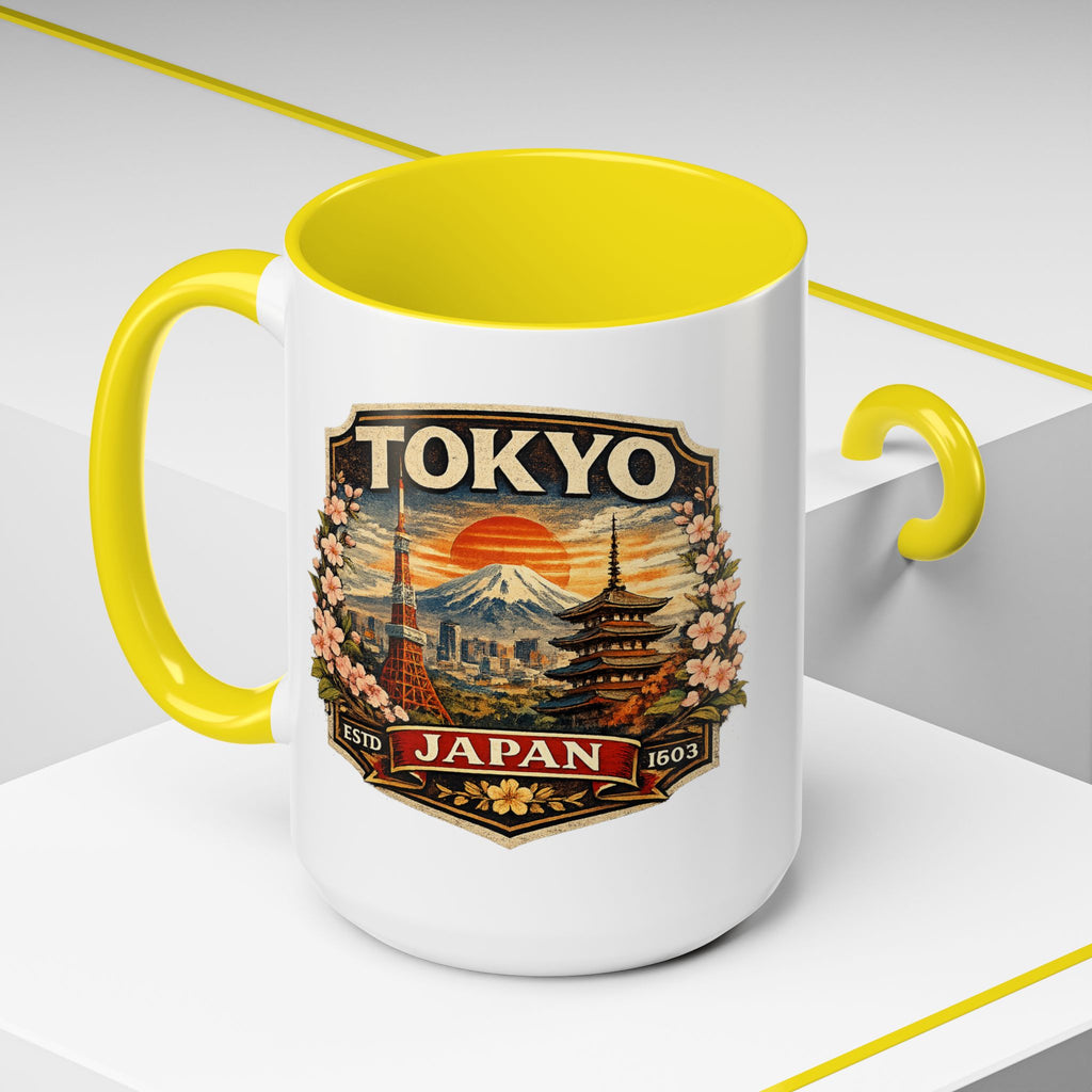 Tokyo Japan Accent Coffee Mug – Vintage Mount Fuji & Sakura Travel Souvenir (11/15oz)