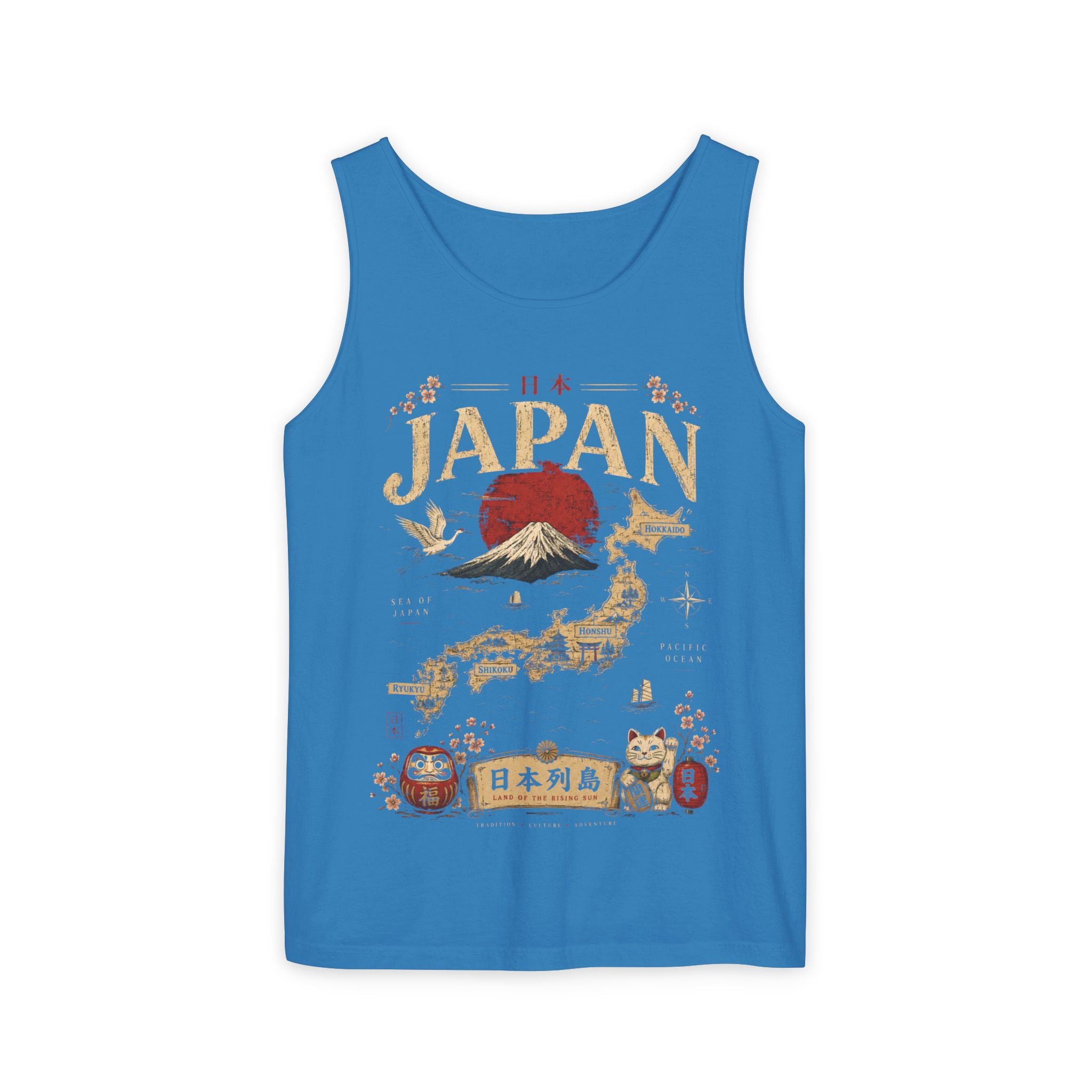 Japan Vintage Travel Tank Top — Mount Fuji & Lucky Cat Graphic