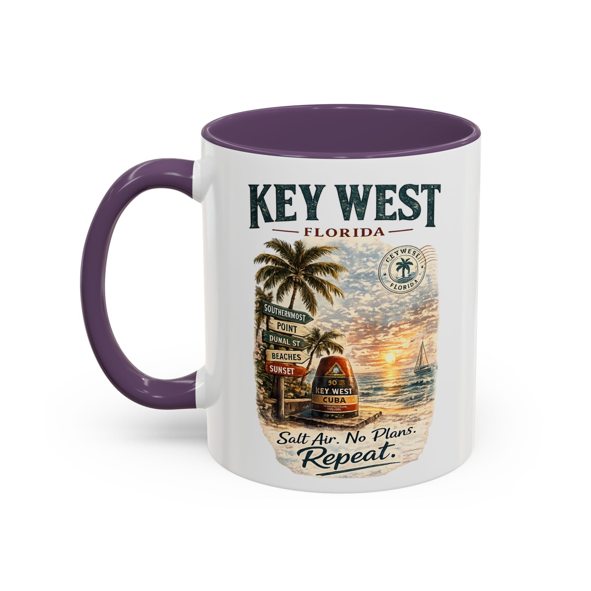 Key West Florida Coffee Mug - 'Salt Air. No Plans. Repeat.' Beach Souvenir Accent Mug (11/15oz)