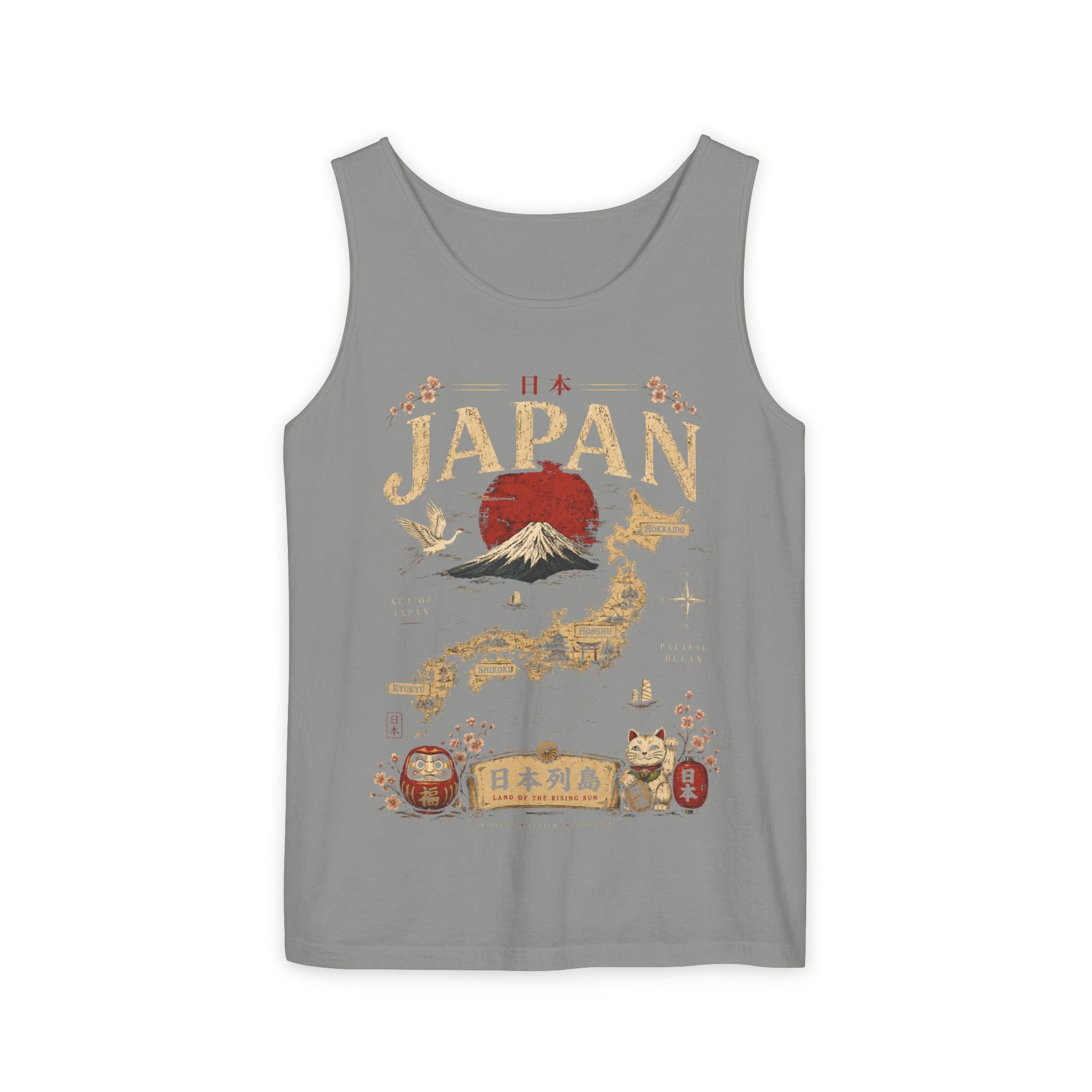 Japan Vintage Travel Tank Top — Mount Fuji & Lucky Cat Graphic