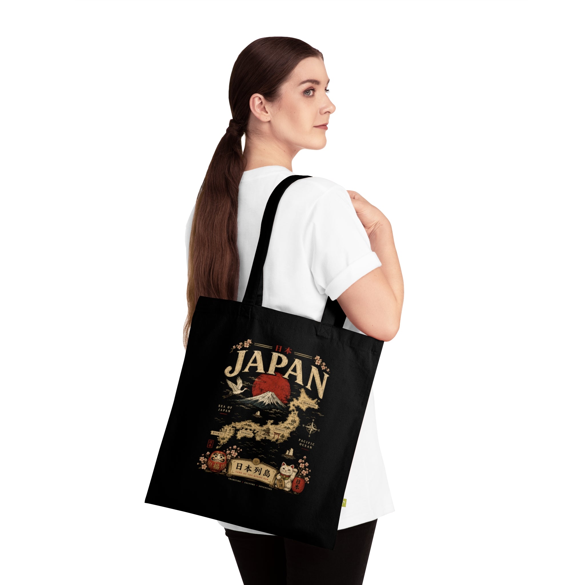Japan Travel Tote Bag — Vintage Mount Fuji & Map Organic Cotton Tote