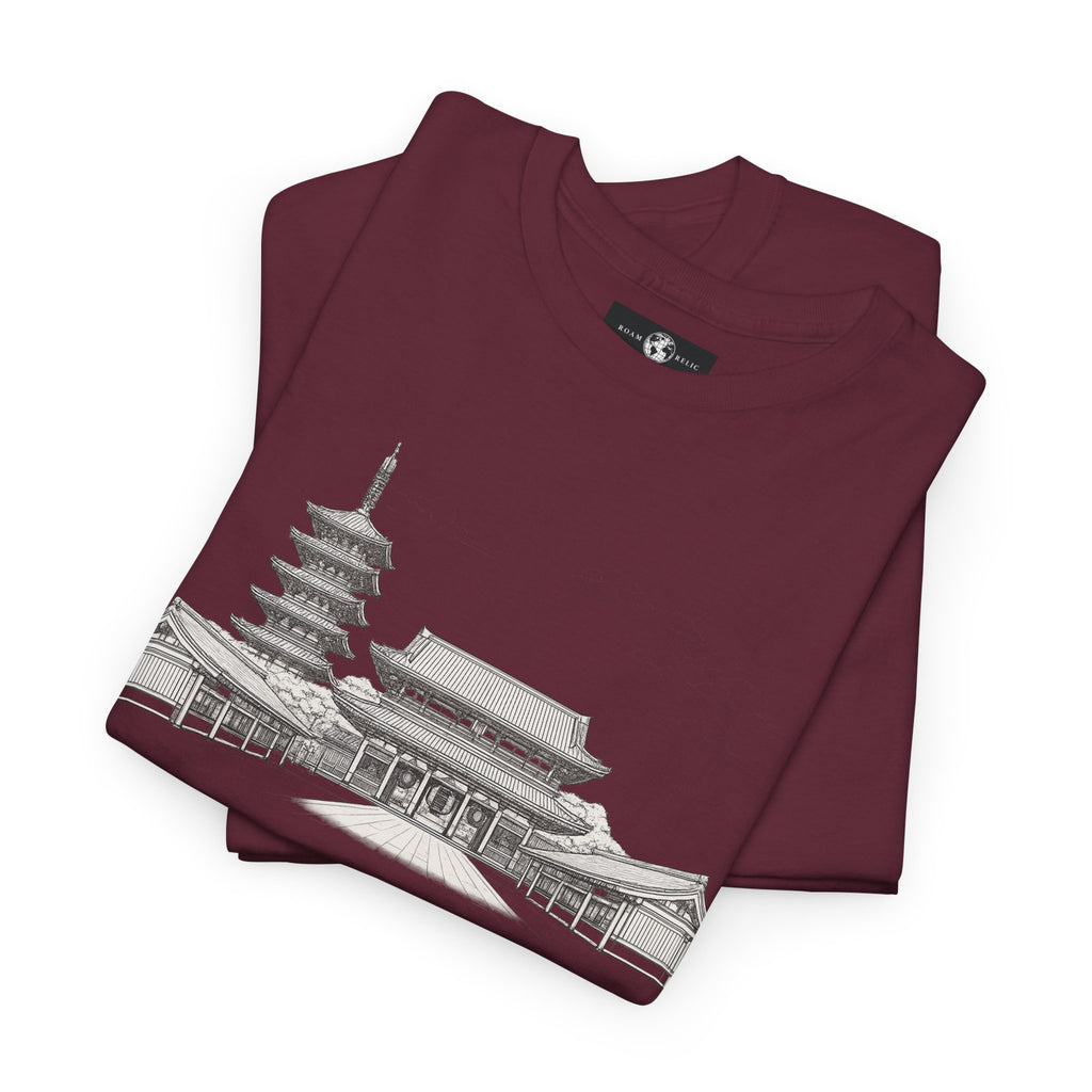 Senso‑ji Temple Outline Tee — Asakusa Japan Travel Graphic Shirt