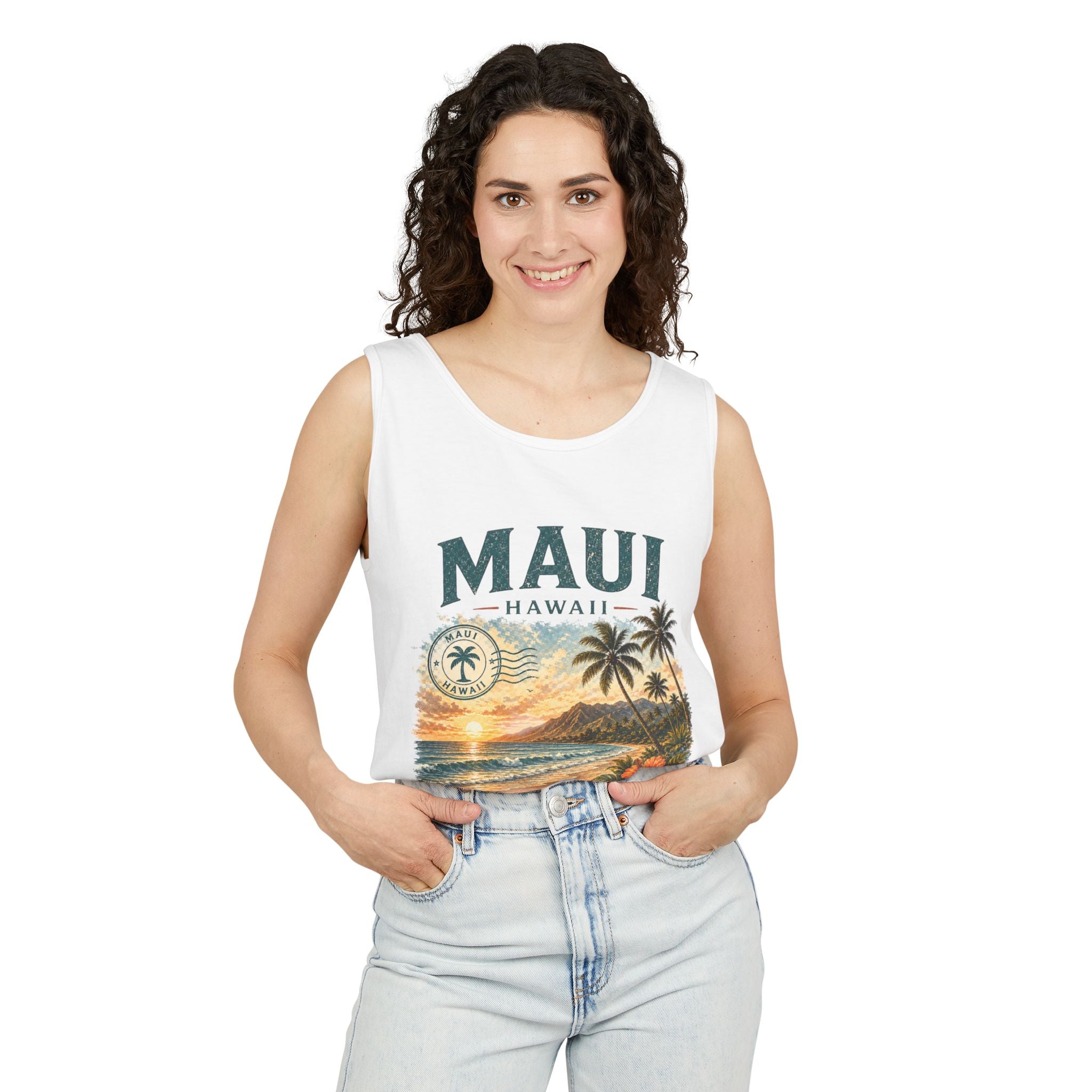 Maui Hawaii Tank Top — Ocean Air Sunsets Repeat Beach Graphic