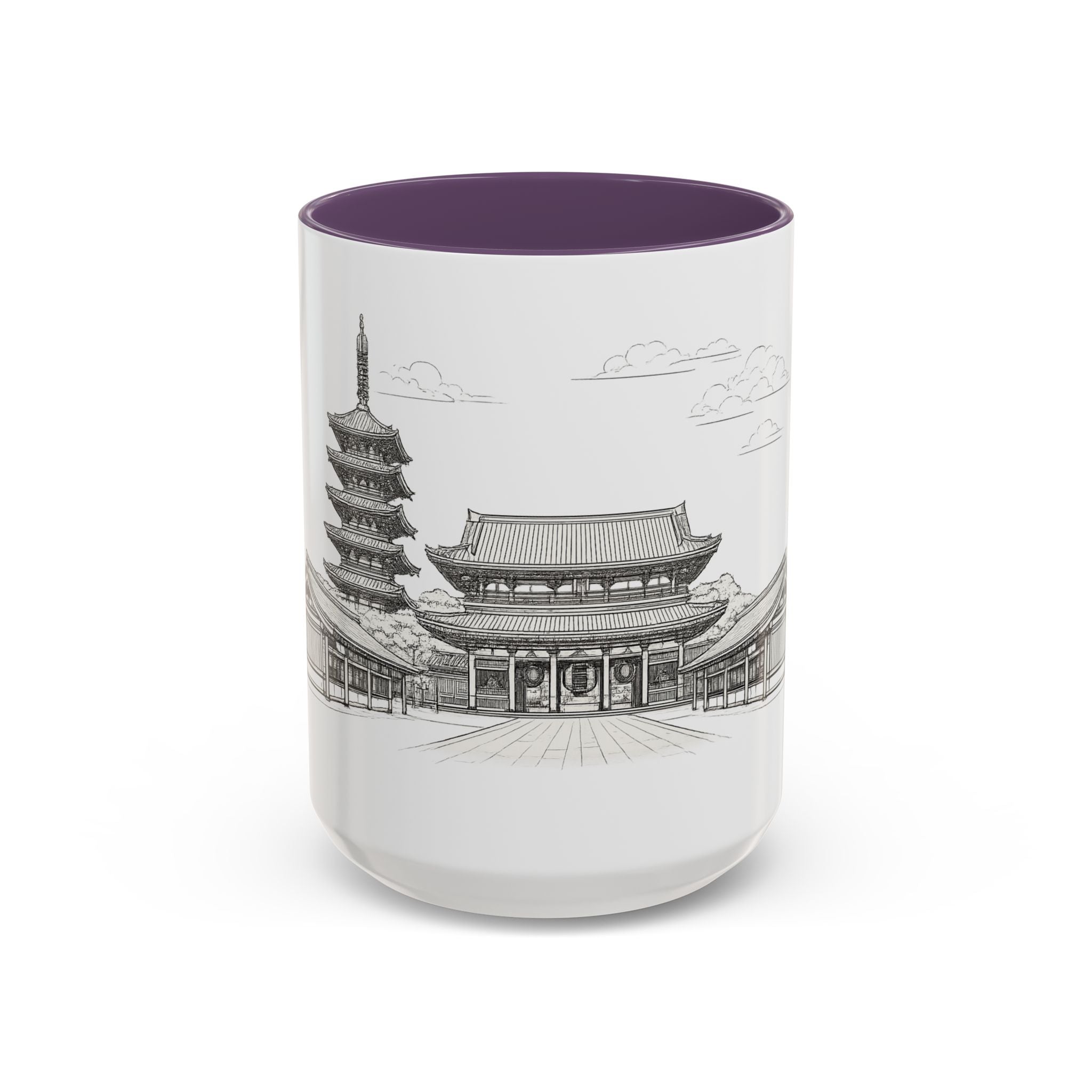 Senso-ji Temple Accent Coffee Mug — Asakusa Japan Minimal Outline Design (11/15oz)