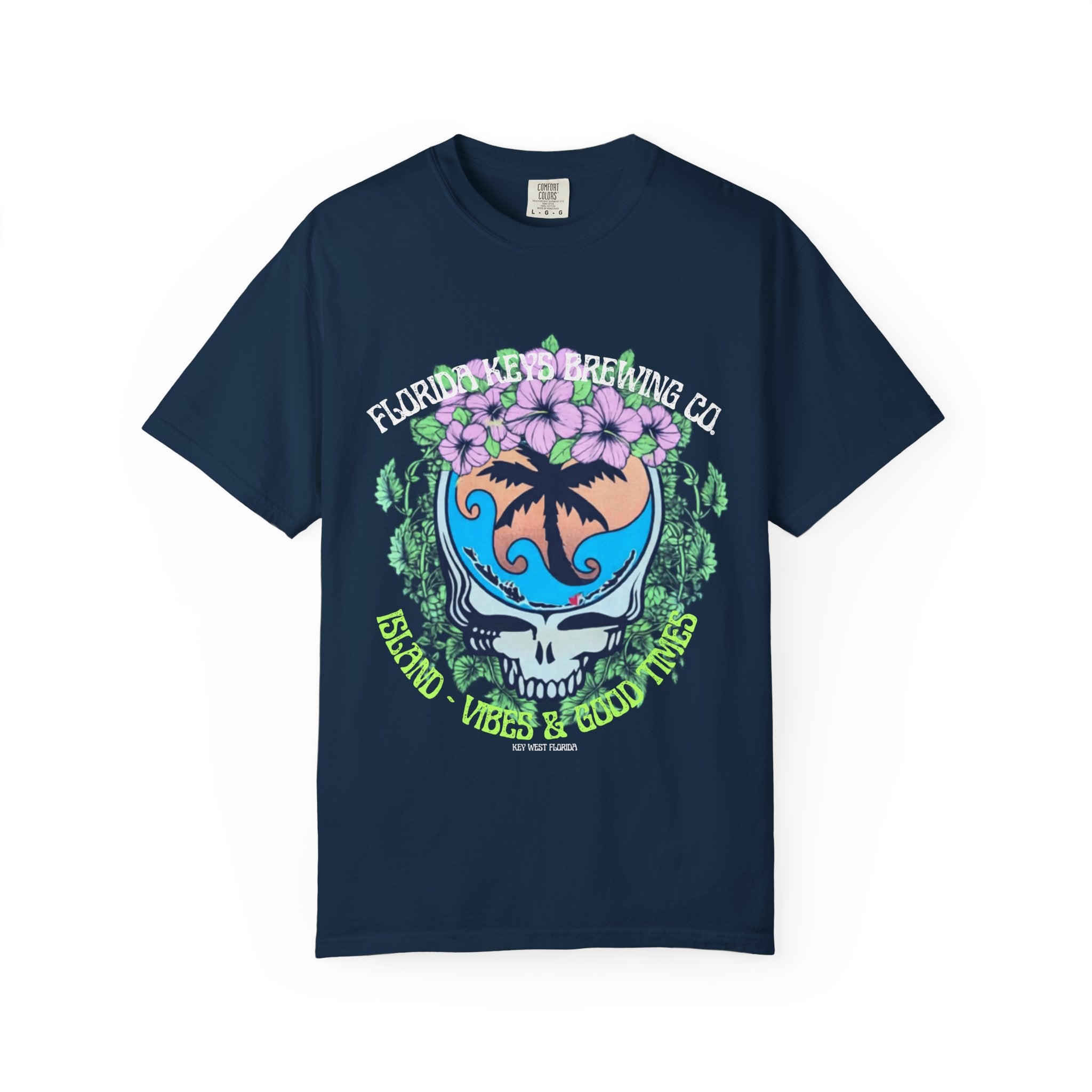 Island Vibes Skull T-Shirt — "Island Vibes & Good Times" Tropical Graphic Tee - Key West