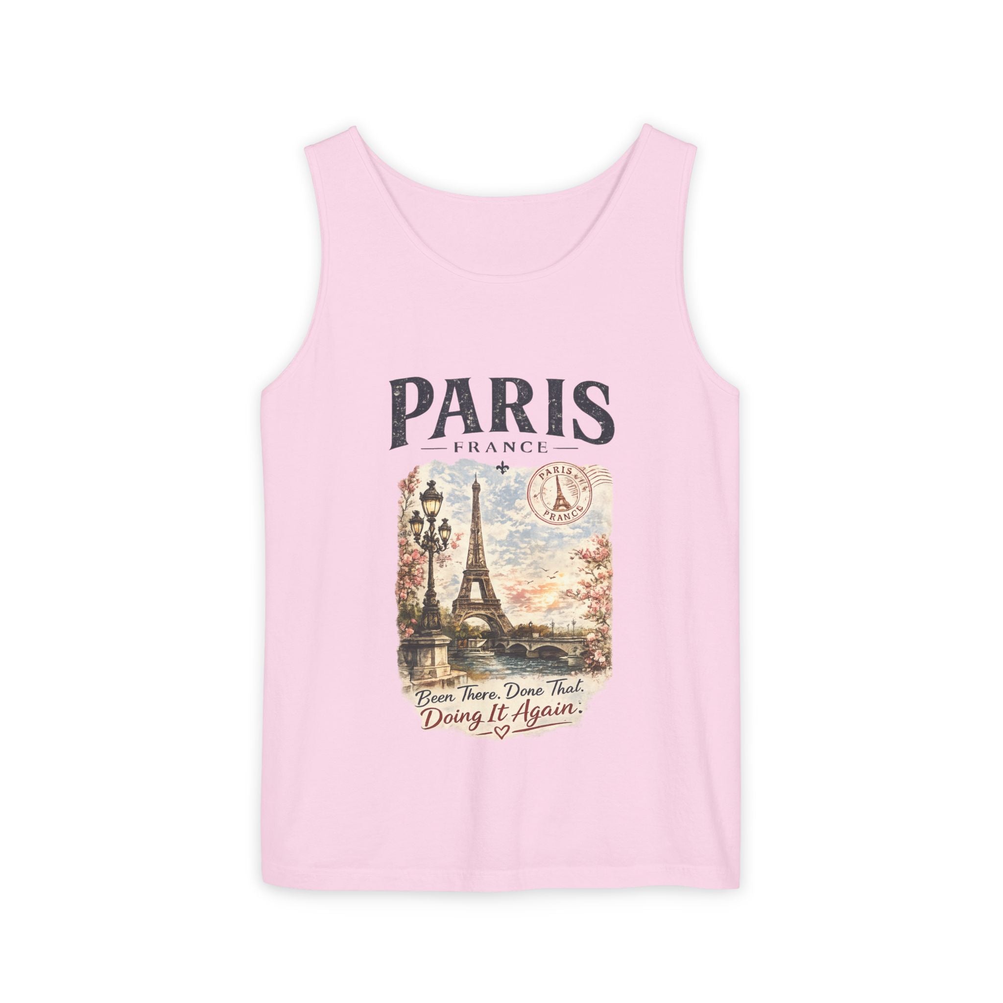 Paris Vintage Postcard Tank Top — Eiffel Tower Graphic Travel Tee