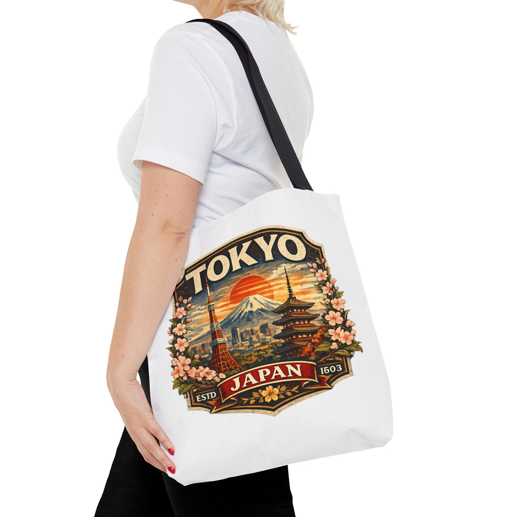 Tokyo Japan Scenic Tote Bag – Vintage Mount Fuji & Cherry Blossom Travel Tote